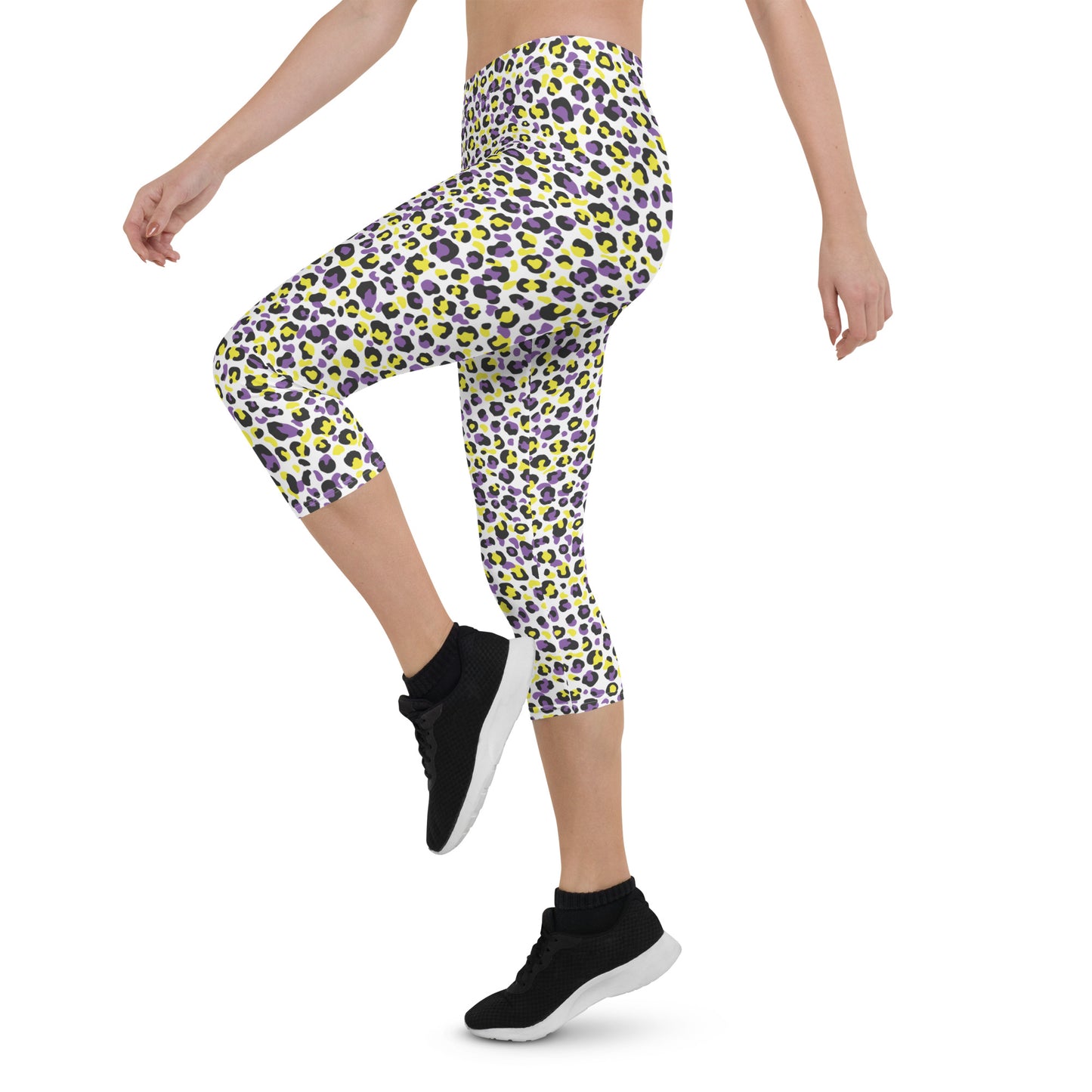 Non Binary Pride  Capri Leggings - LGBTQIA Yellow, Purple, White, Black Flag Activewear Pants - Parade Club Vacation Running Workout