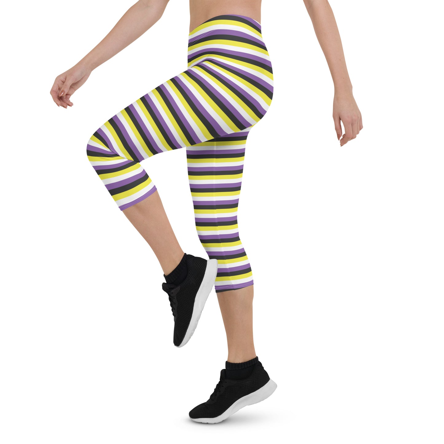 Non Binary Pride  Capri Leggings - LGBTQIA Yellow, Purple, White, Black Flag Activewear Pants - Parade Club Vacation Running Workout