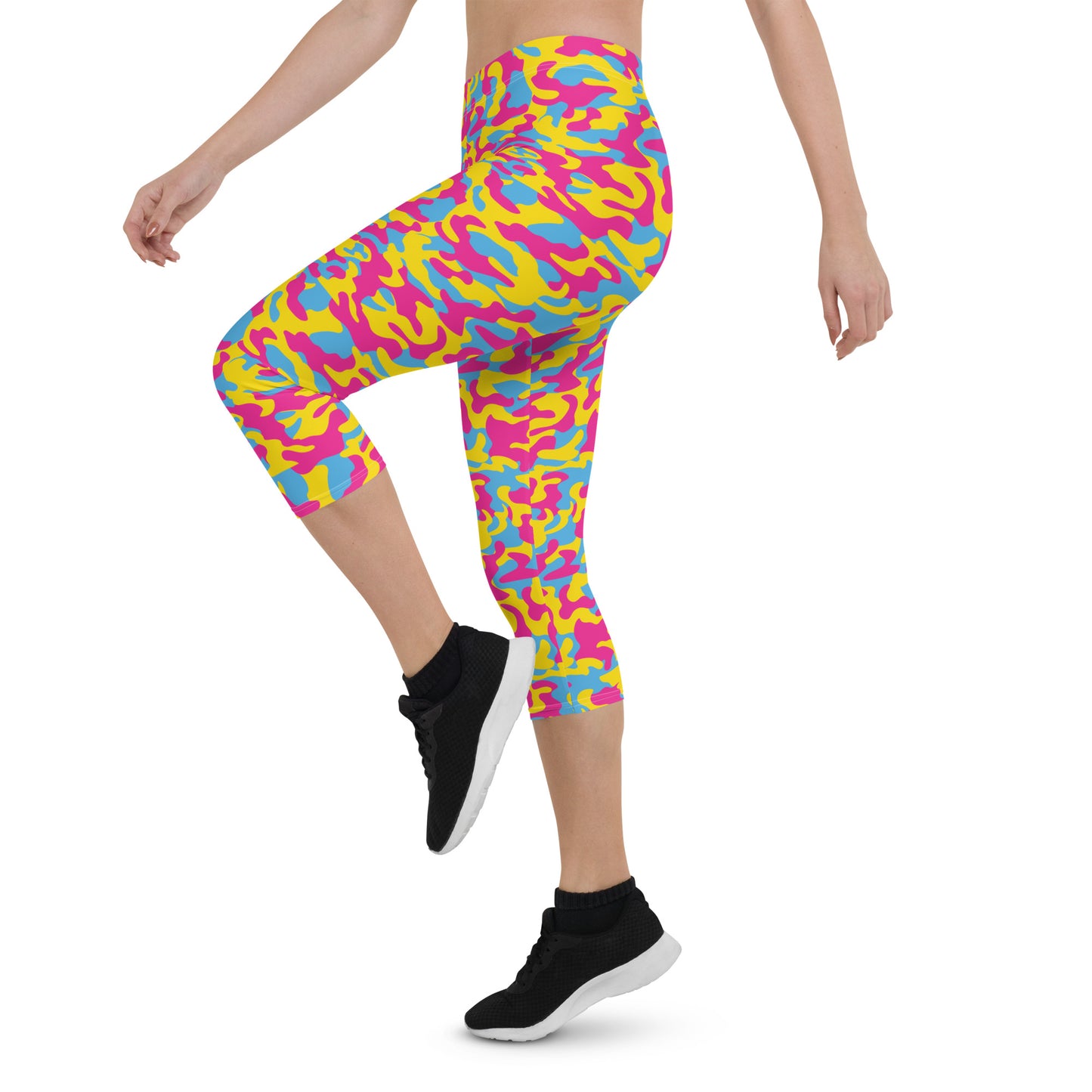 Pansexual Pride  Capri Leggings - LGBTQIA Pink, Blue, Yellow  Flag Activewear Pants - Parade Club Vacation Running Workout