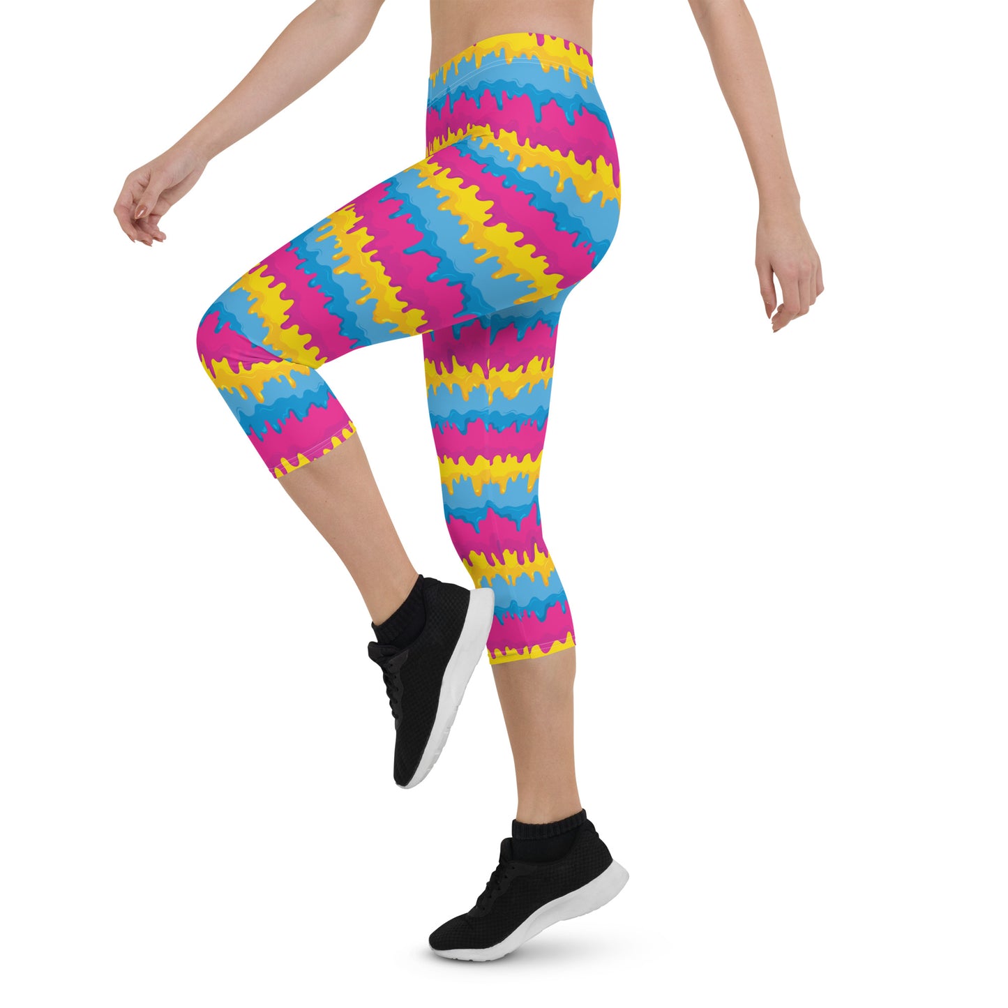 Pansexual Pride  Capri Leggings - LGBTQIA Pink, Blue, Yellow  Flag Activewear Pants - Parade Club Vacation Running Workout