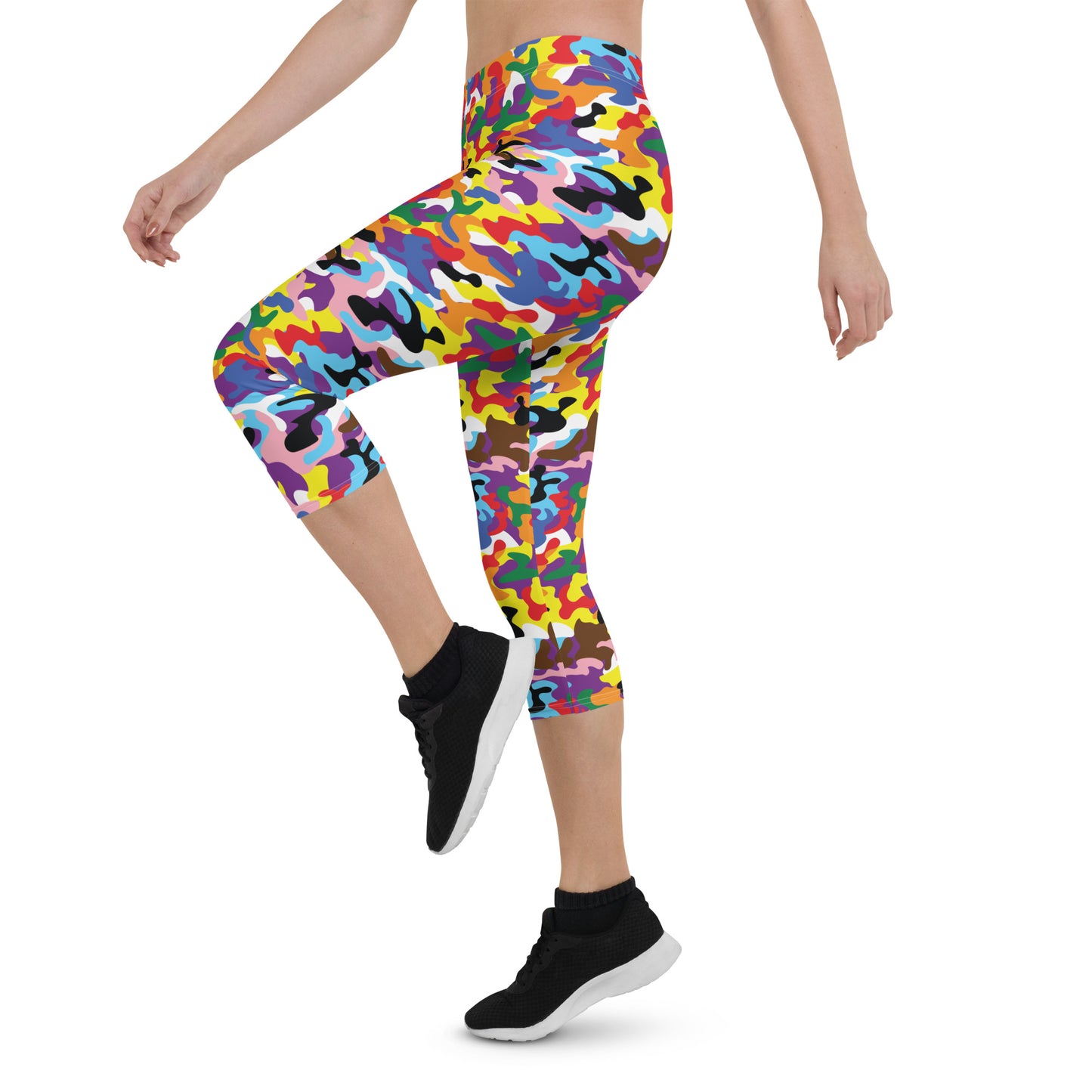 Progress Pride Pride Capri Leggings - LGBTQIA Red, Orange, Yellow, Green, Rainbow, Purple, Black, Pink and White Flag Activewear Pants - Parade Club Vacation Running Workout