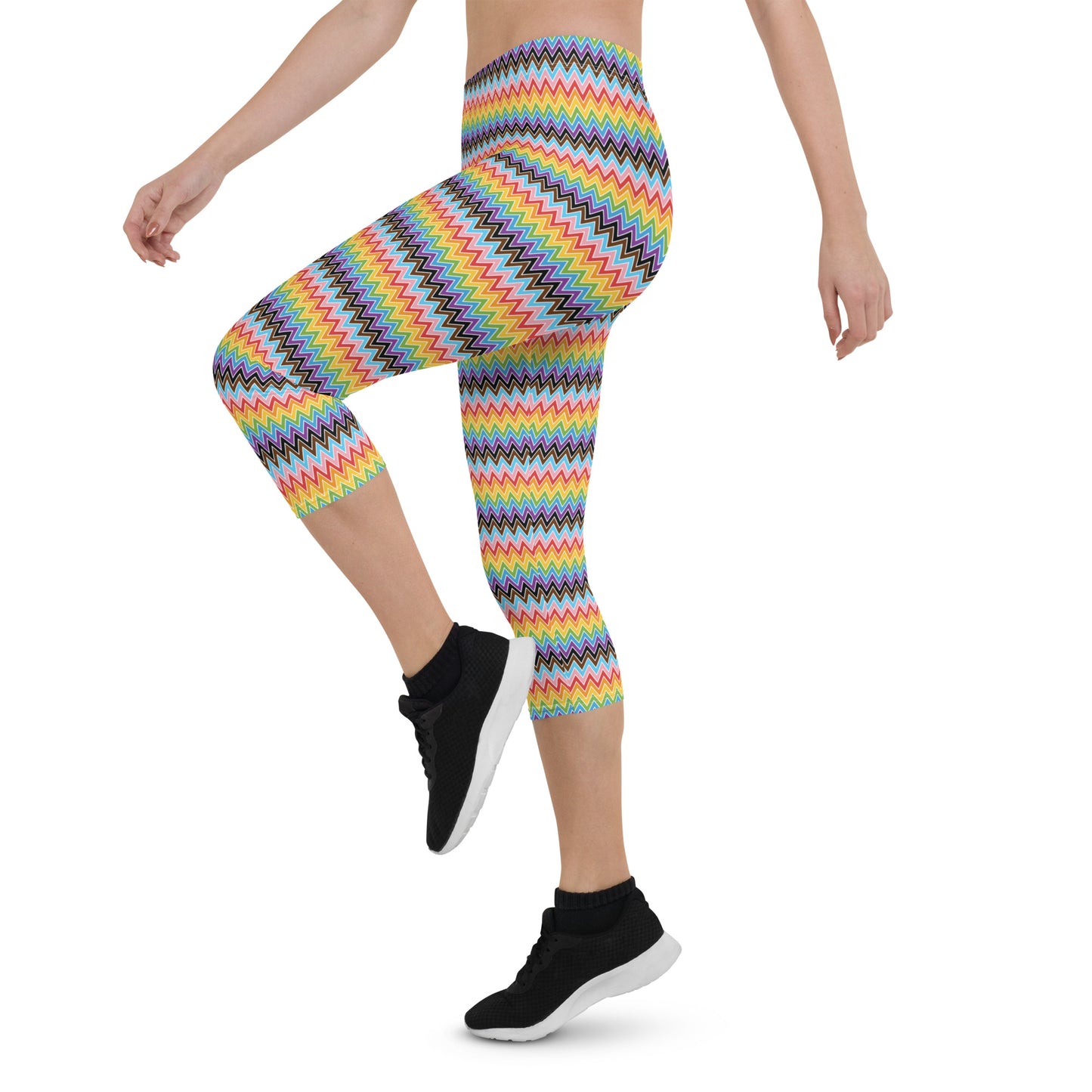 Progress Pride Pride Capri Leggings - LGBTQIA Red, Orange, Yellow, Green, Rainbow, Purple, Black, Pink and White Flag Activewear Pants - Parade Club Vacation Running Workout