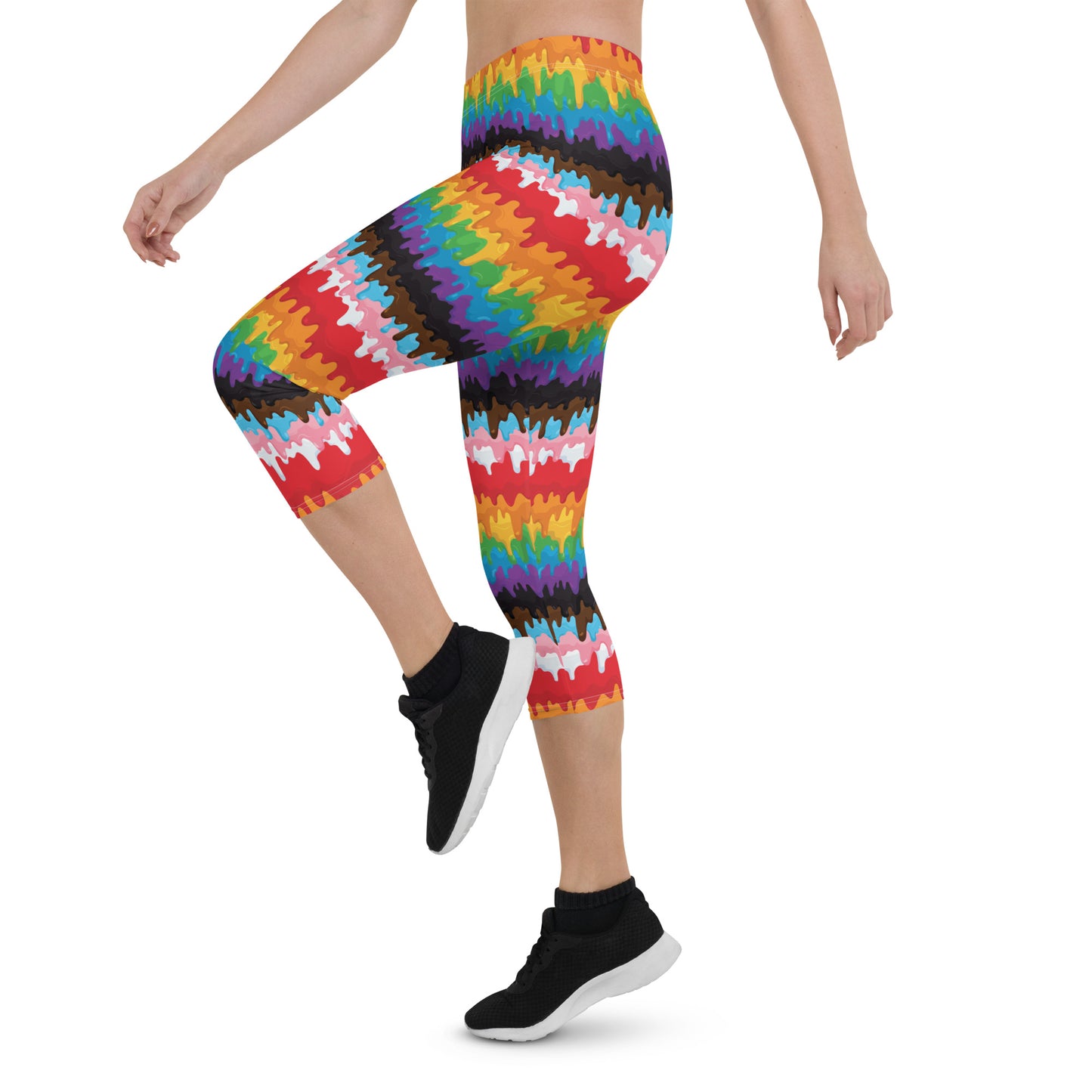 Progress Pride Pride Capri Leggings - LGBTQIA Red, Orange, Yellow, Green, Rainbow, Purple, Black, Pink and White Flag Activewear Pants - Parade Club Vacation Running Workout