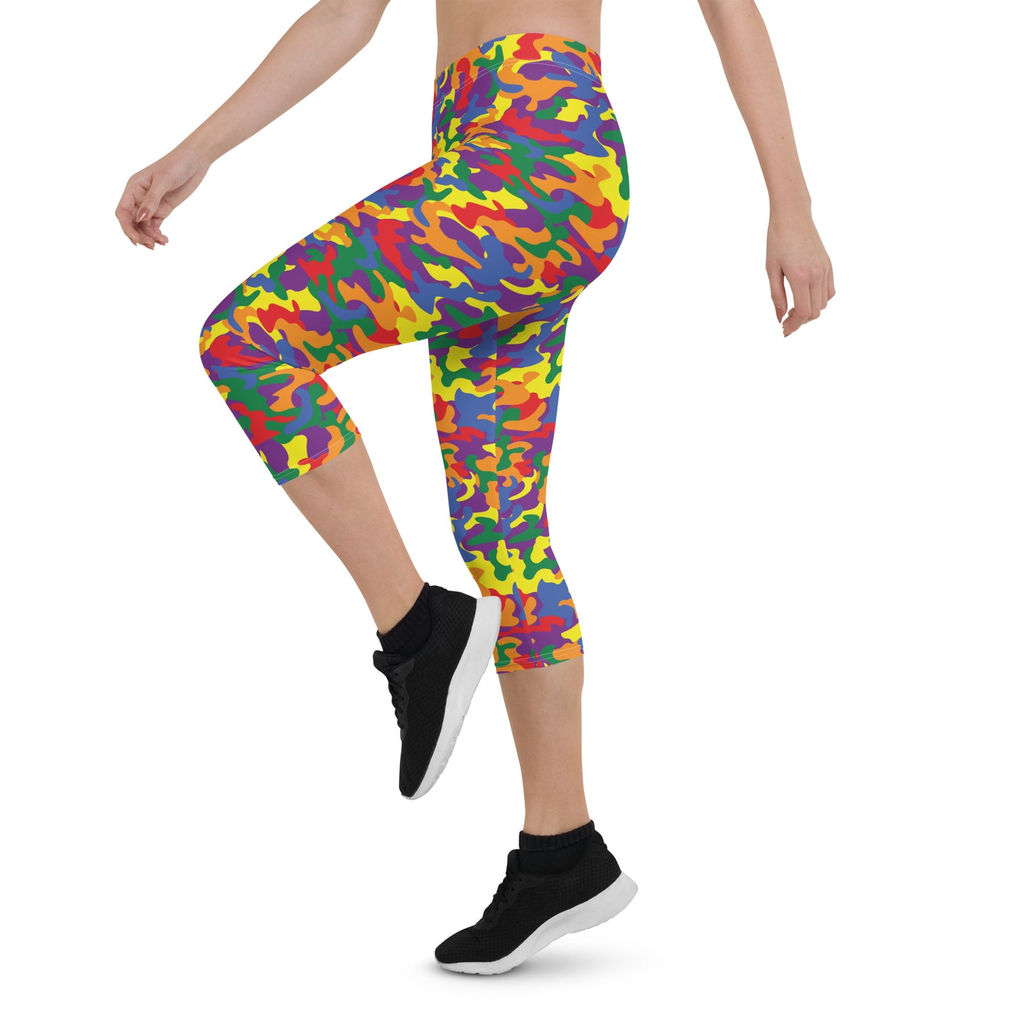 Rainbow Pride Capri Leggings - LGBTQIA Red, Orange, Yellow, Green, Blue, Indigo, and Viole Flag Activewear Pants - Parade Club Vacation Running Workout