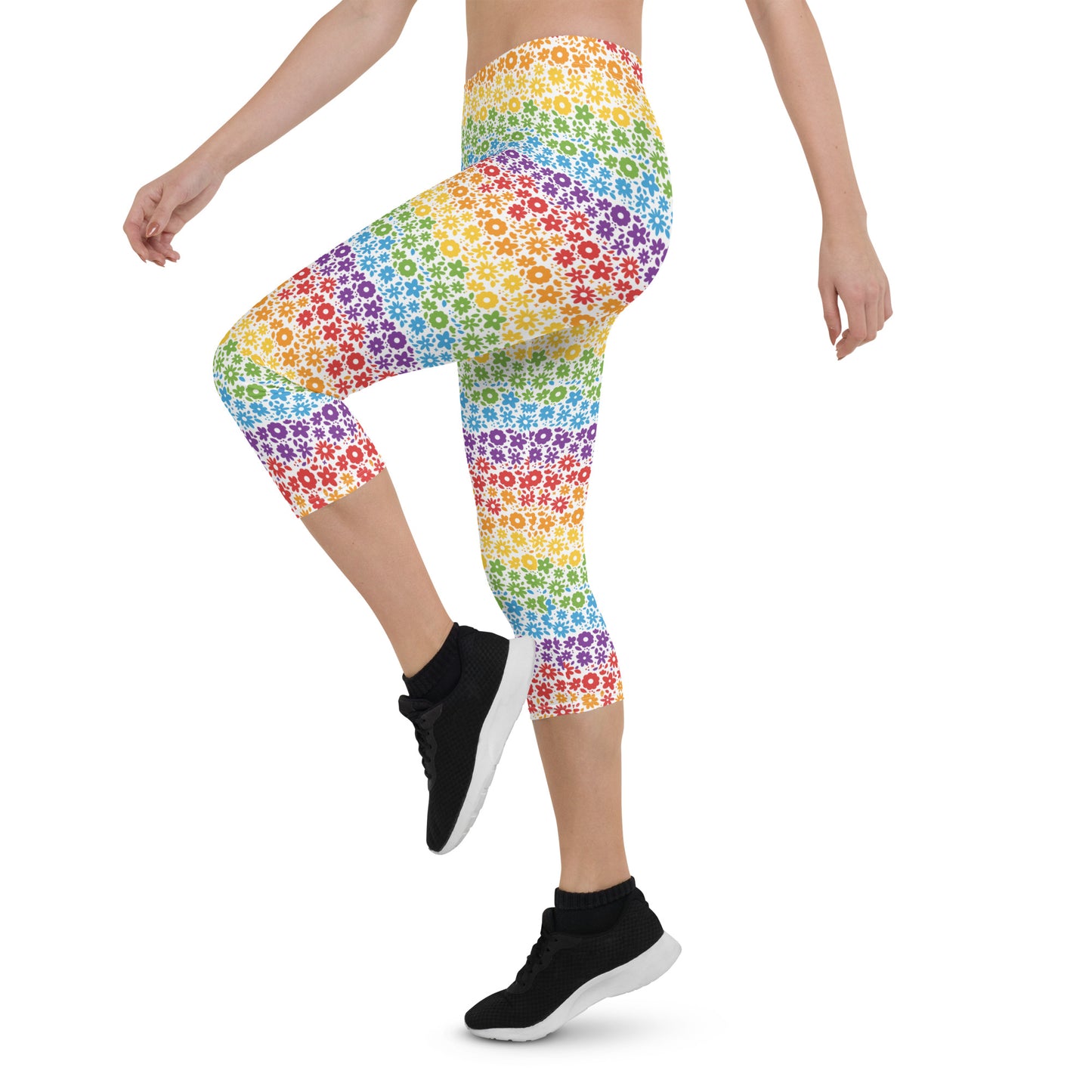 Rainbow Pride Capri Leggings - LGBTQIA Red, Orange, Yellow, Green, Blue, Indigo, and Viole Flag Activewear Pants - Parade Club Vacation Running Workout