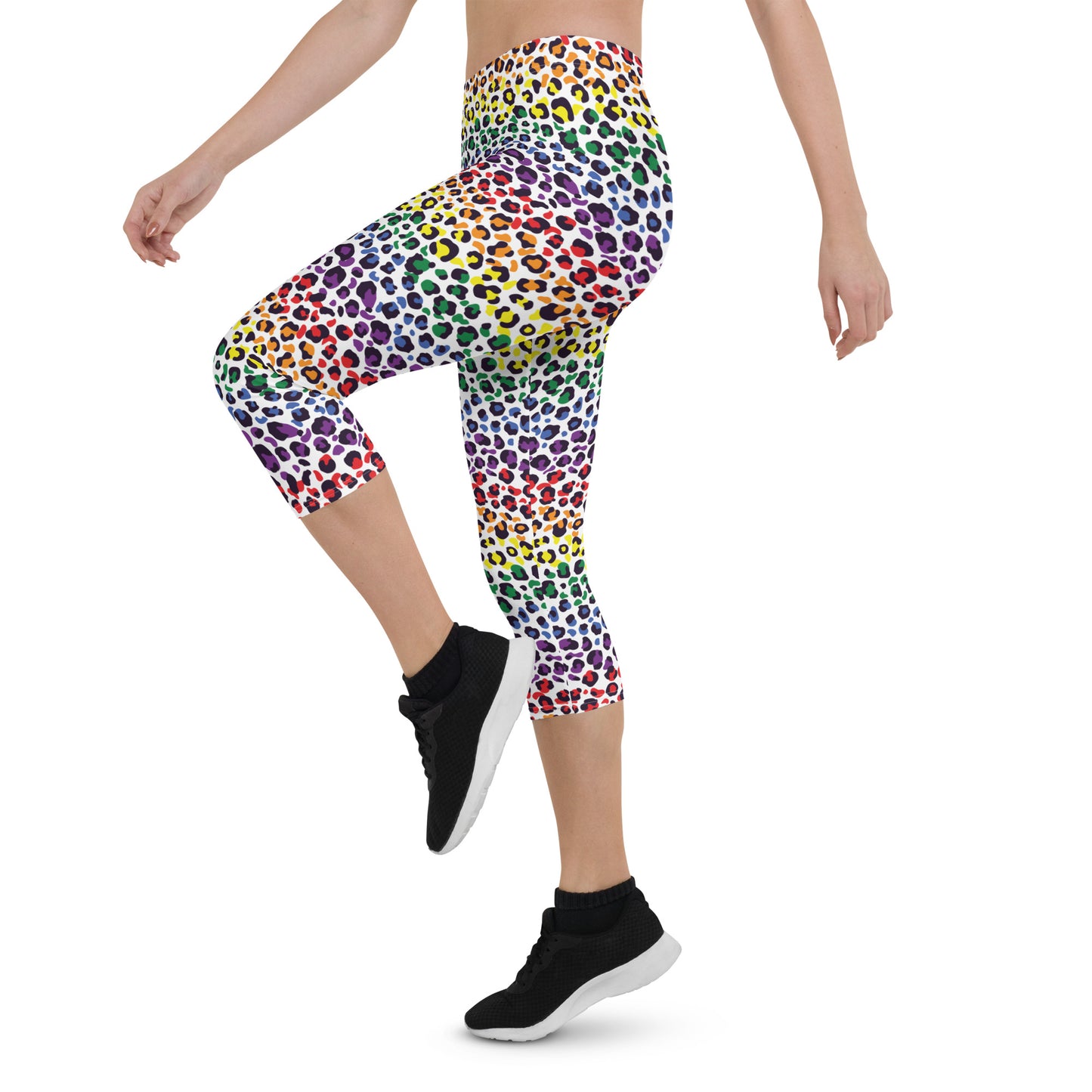 Rainbow Pride Capri Leggings - LGBTQIA Red, Orange, Yellow, Green, Blue, Indigo, and Viole Flag Activewear Pants - Parade Club Vacation Running Workout