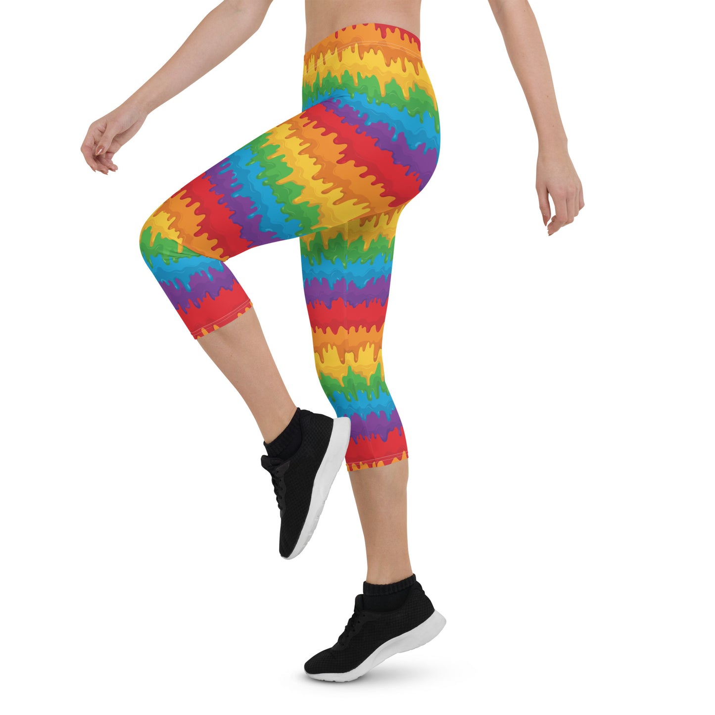 Rainbow Pride Capri Leggings - LGBTQIA Red, Orange, Yellow, Green, Blue, Indigo, and Viole Flag Activewear Pants - Parade Club Vacation Running Workout