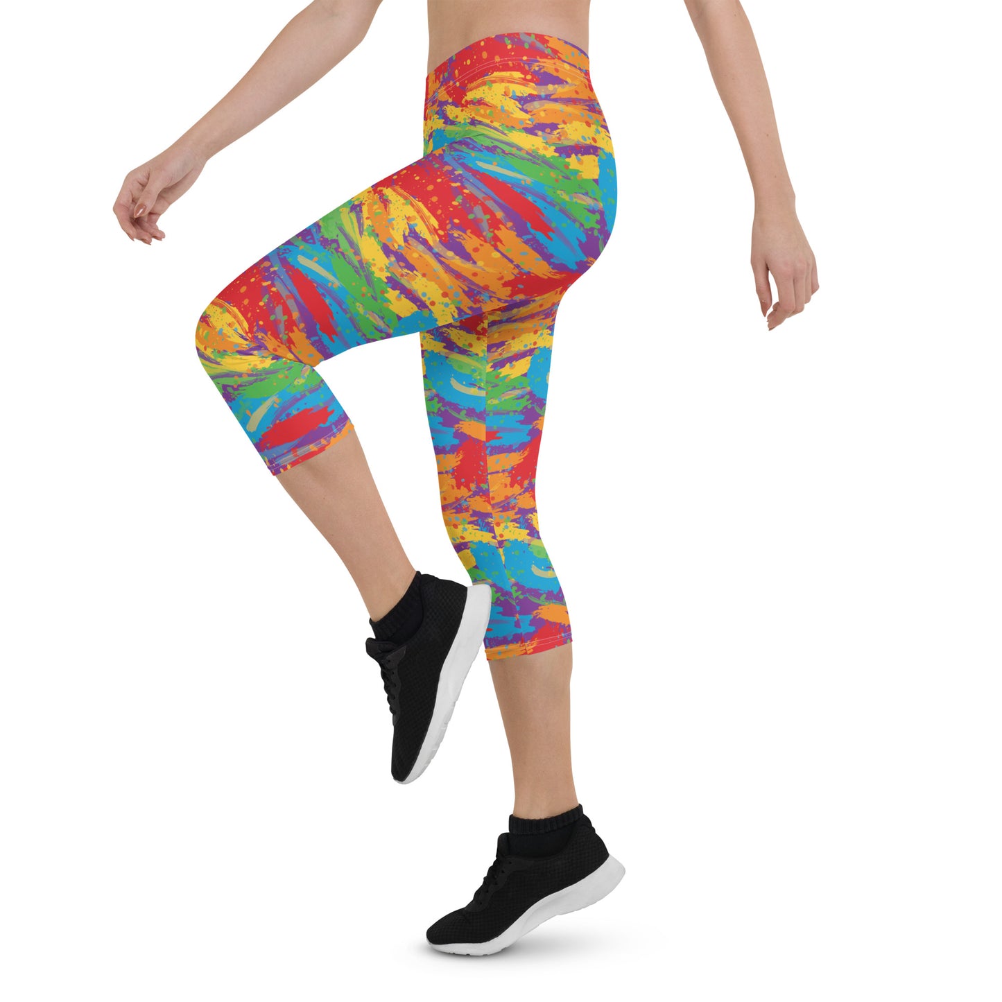 Rainbow Pride Capri Leggings - LGBTQIA Red, Orange, Yellow, Green, Blue, Indigo, and Viole Flag Activewear Pants - Parade Club Vacation Running Workout