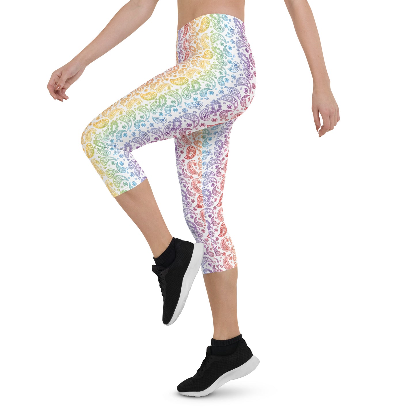 Rainbow Pride Capri Leggings - LGBTQIA Red, Orange, Yellow, Green, Blue, Indigo, and Viole Flag Activewear Pants - Parade Club Vacation Running Workout