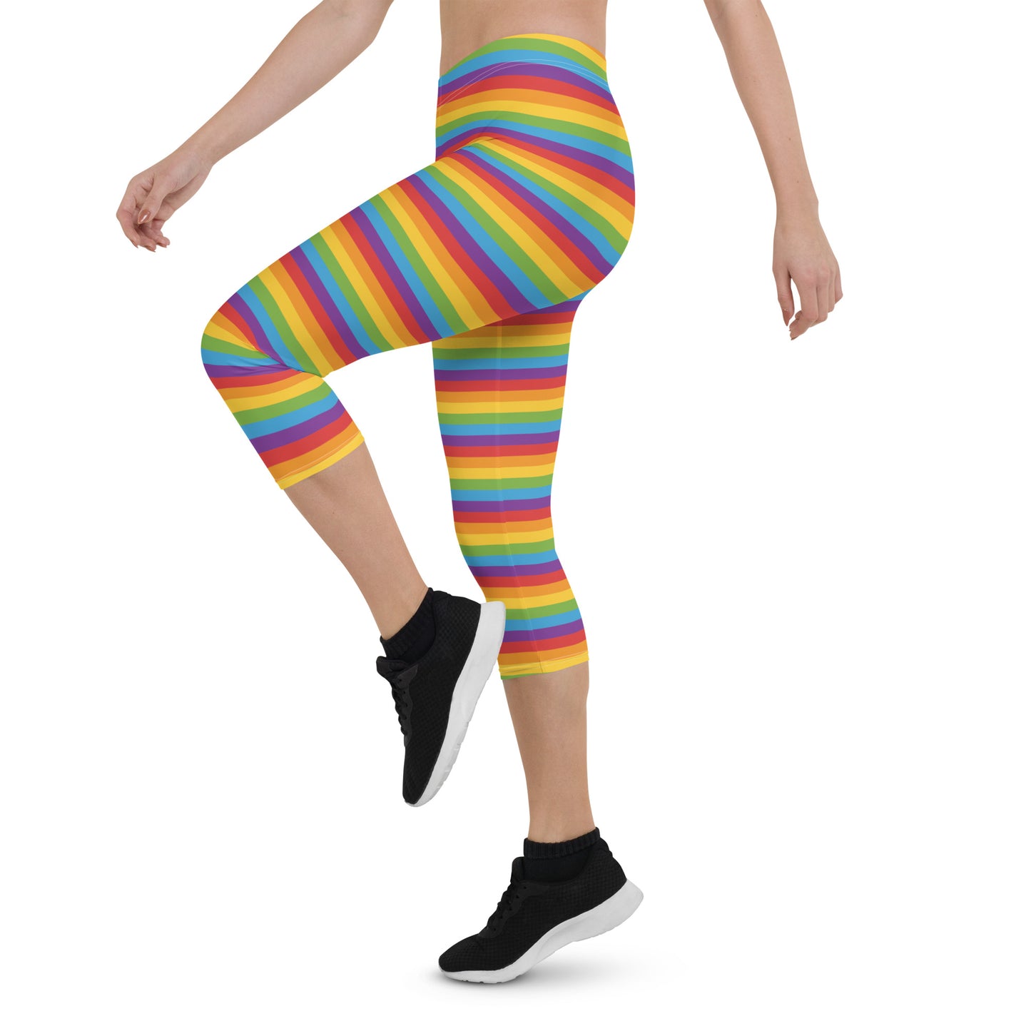 Rainbow Pride Capri Leggings - LGBTQIA Red, Orange, Yellow, Green, Blue, Indigo, and Viole Flag Activewear Pants - Parade Club Vacation Running Workout