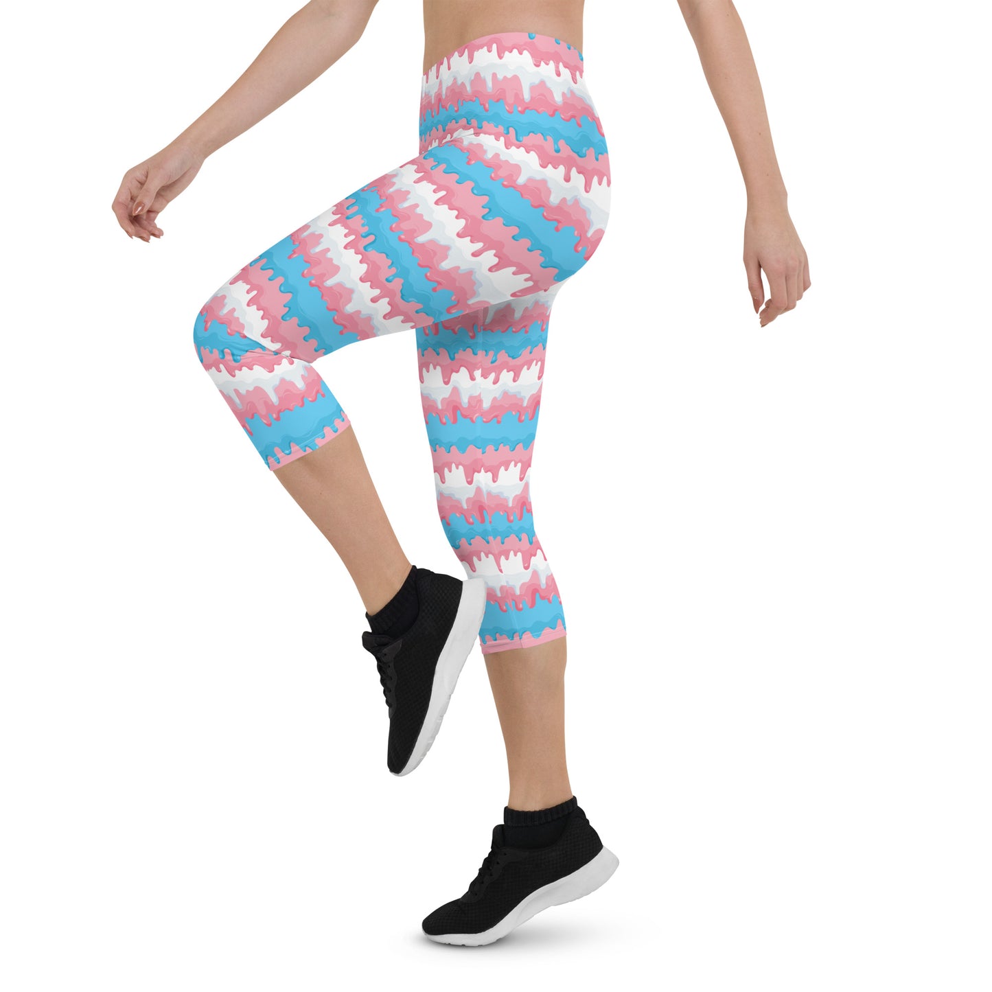 Transgender Pride Capri Leggings - LGBTQIA Pink White Blue Flag Activewear Pants - Parade Club Vacation Running Workout