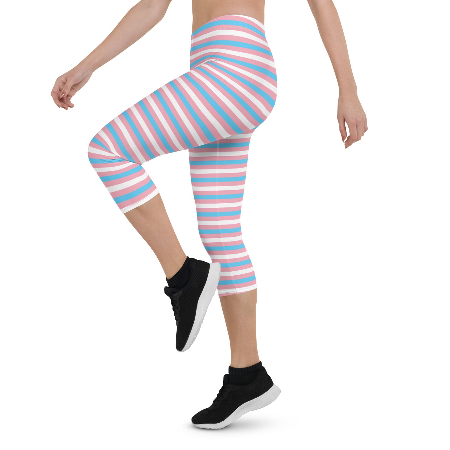 Transgender Pride Capri Leggings - LGBTQIA Pink White Blue Flag Activewear Pants - Parade Club Vacation Running Workout