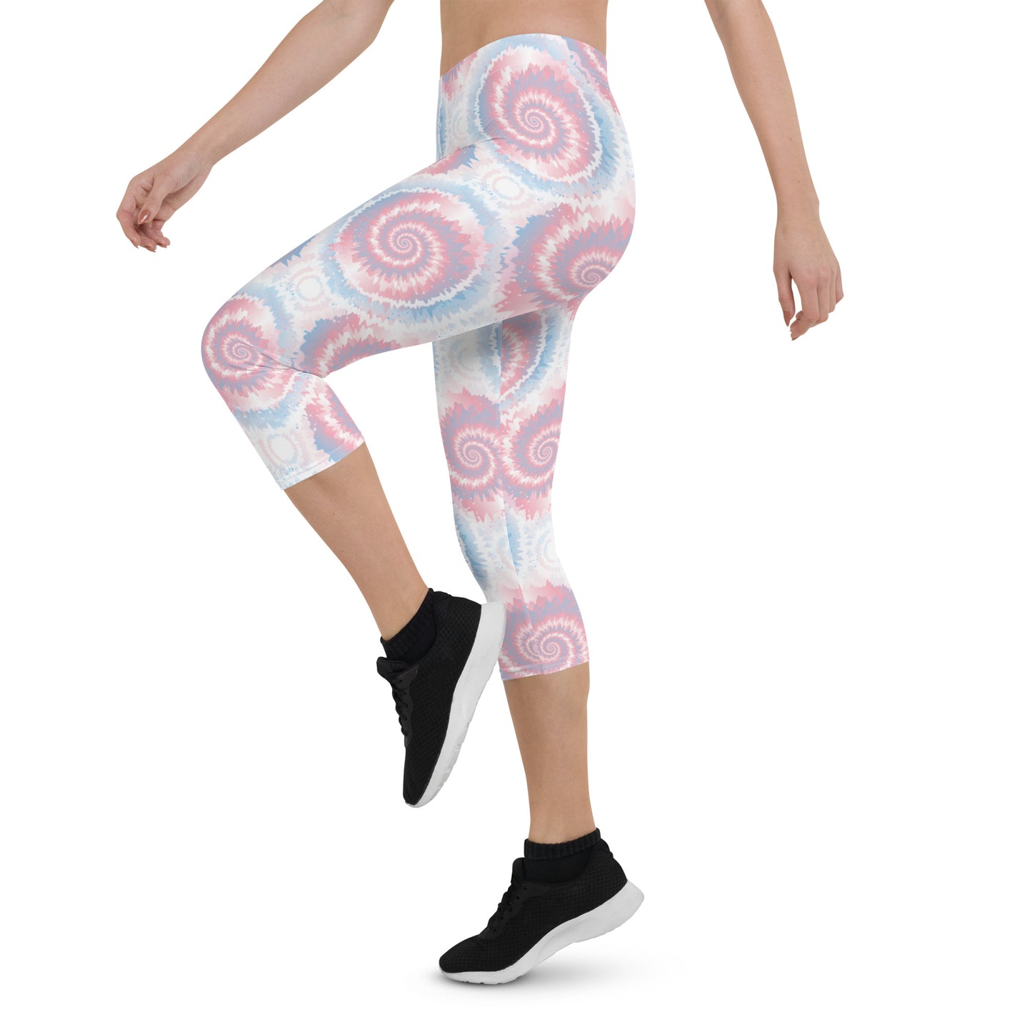 Transgender Pride Capri Leggings - LGBTQIA Pink White Blue Flag Activewear Pants - Parade Club Vacation Running Workout