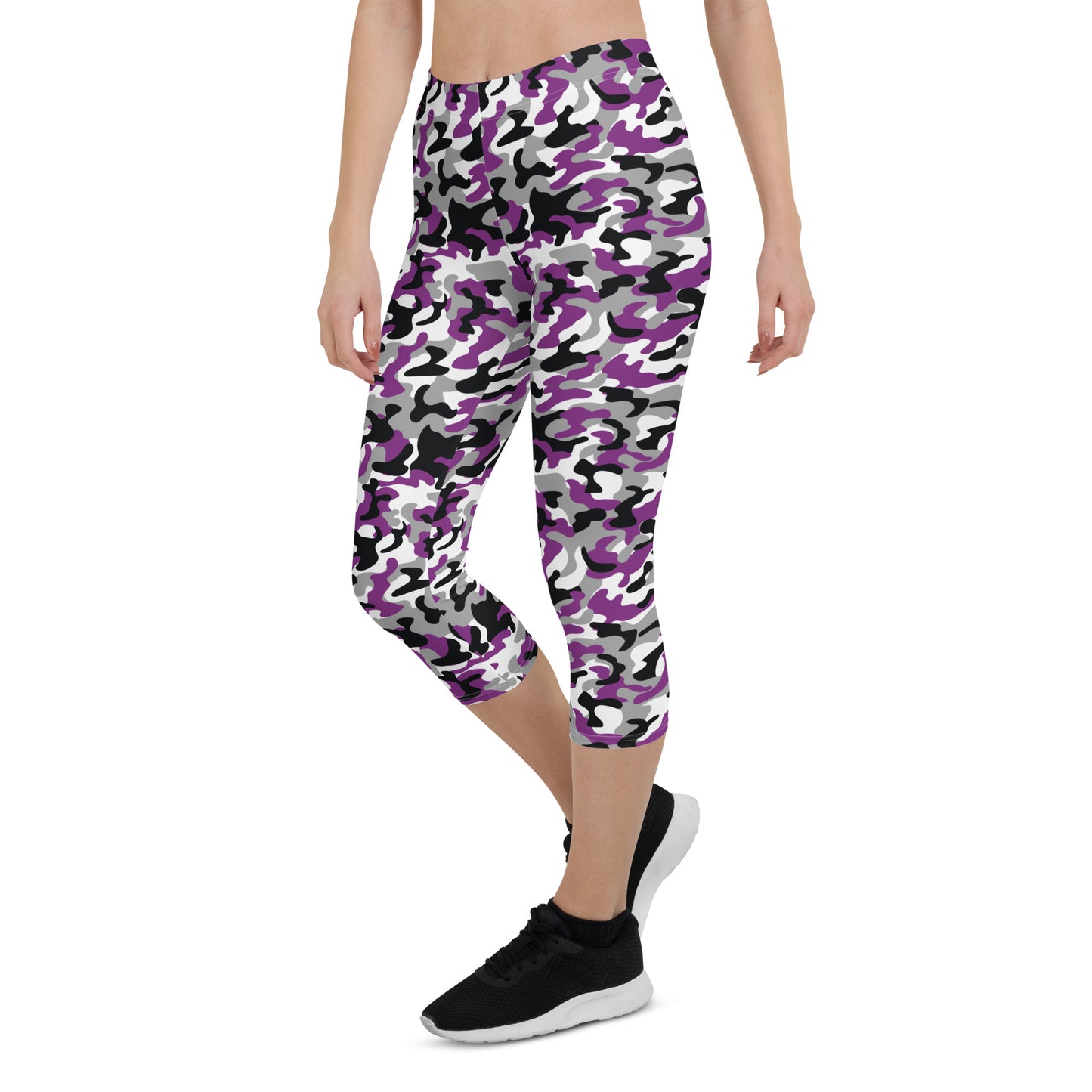 Asexual Pride Capri Leggings - LGBTQIA Black, Gray, Purple, and White  Flag Activewear Pants - Parade Club Vacation Running Workout