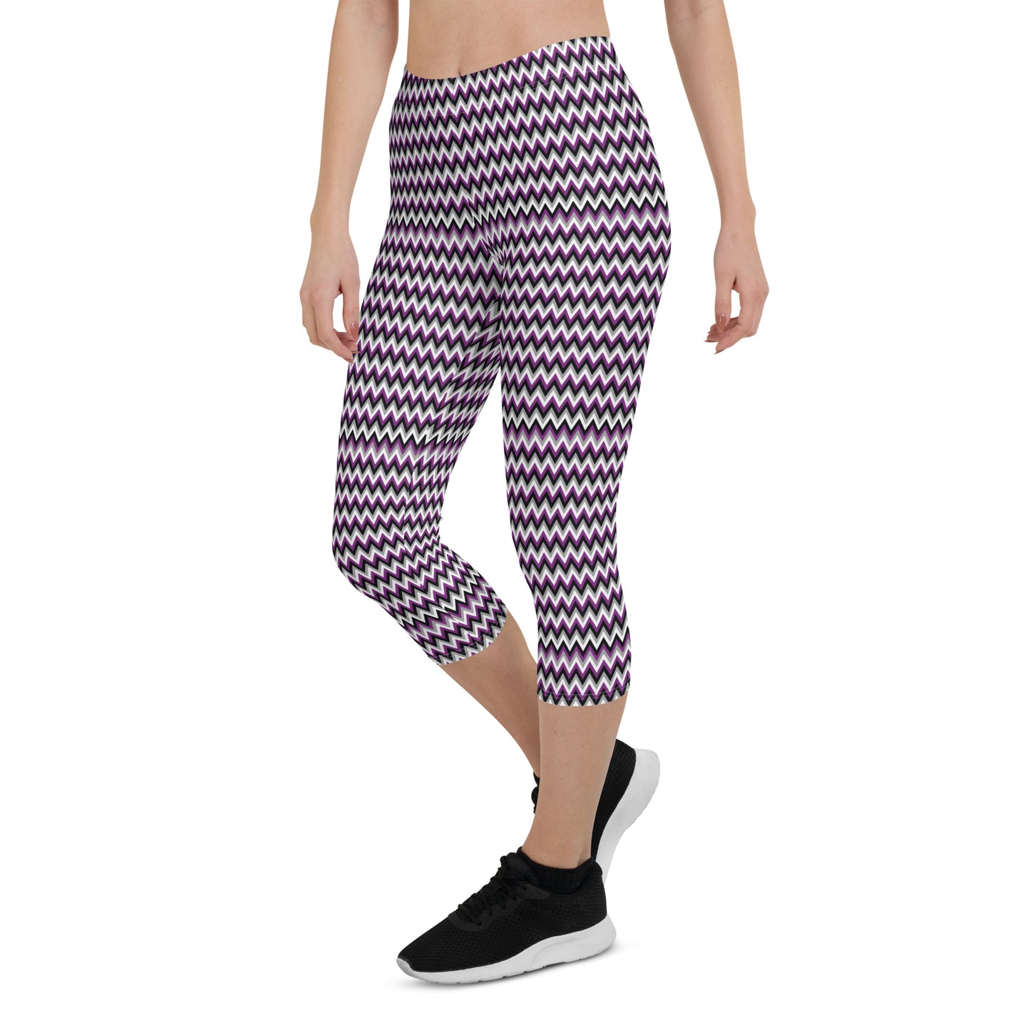 Asexual Pride Capri Leggings - LGBTQIA Black, Gray, Purple, and White  Flag Activewear Pants - Parade Club Vacation Running Workout