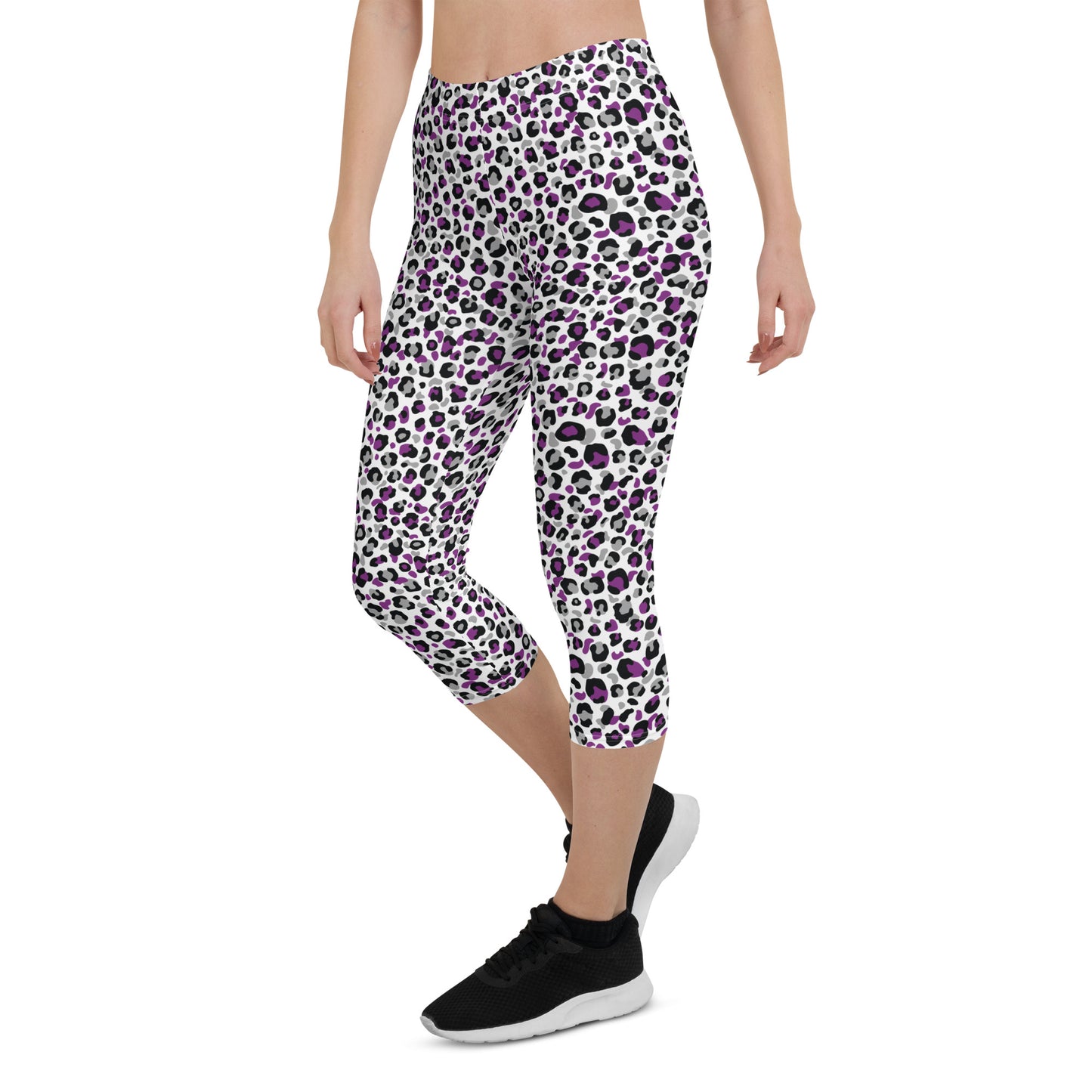 Asexual Pride Capri Leggings - LGBTQIA Black, Gray, Purple, and White  Flag Activewear Pants - Parade Club Vacation Running Workout