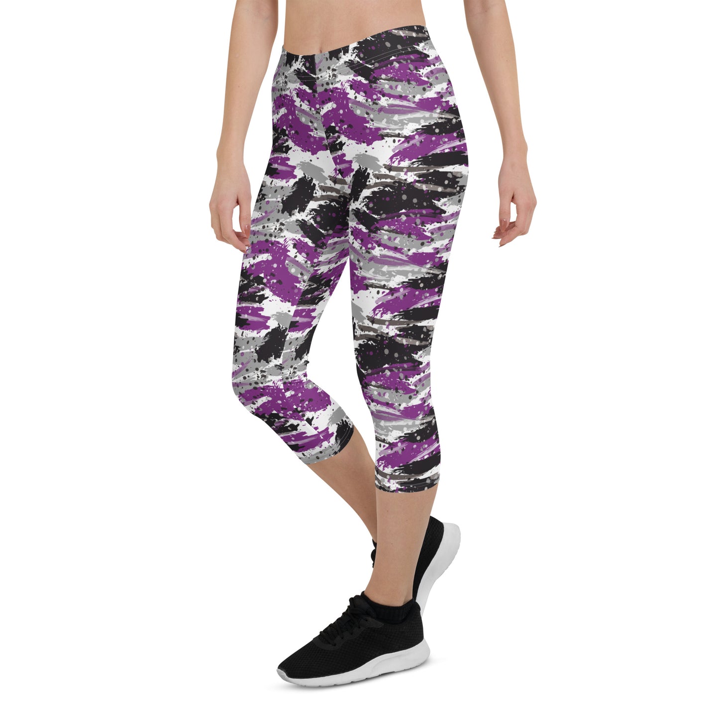 Asexual Pride Capri Leggings - LGBTQIA Black, Gray, Purple, and White  Flag Activewear Pants - Parade Club Vacation Running Workout