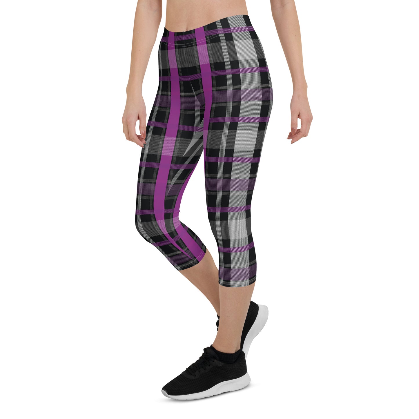 Asexual Pride Capri Leggings - LGBTQIA Black, Gray, Purple, and White  Flag Activewear Pants - Parade Club Vacation Running Workout