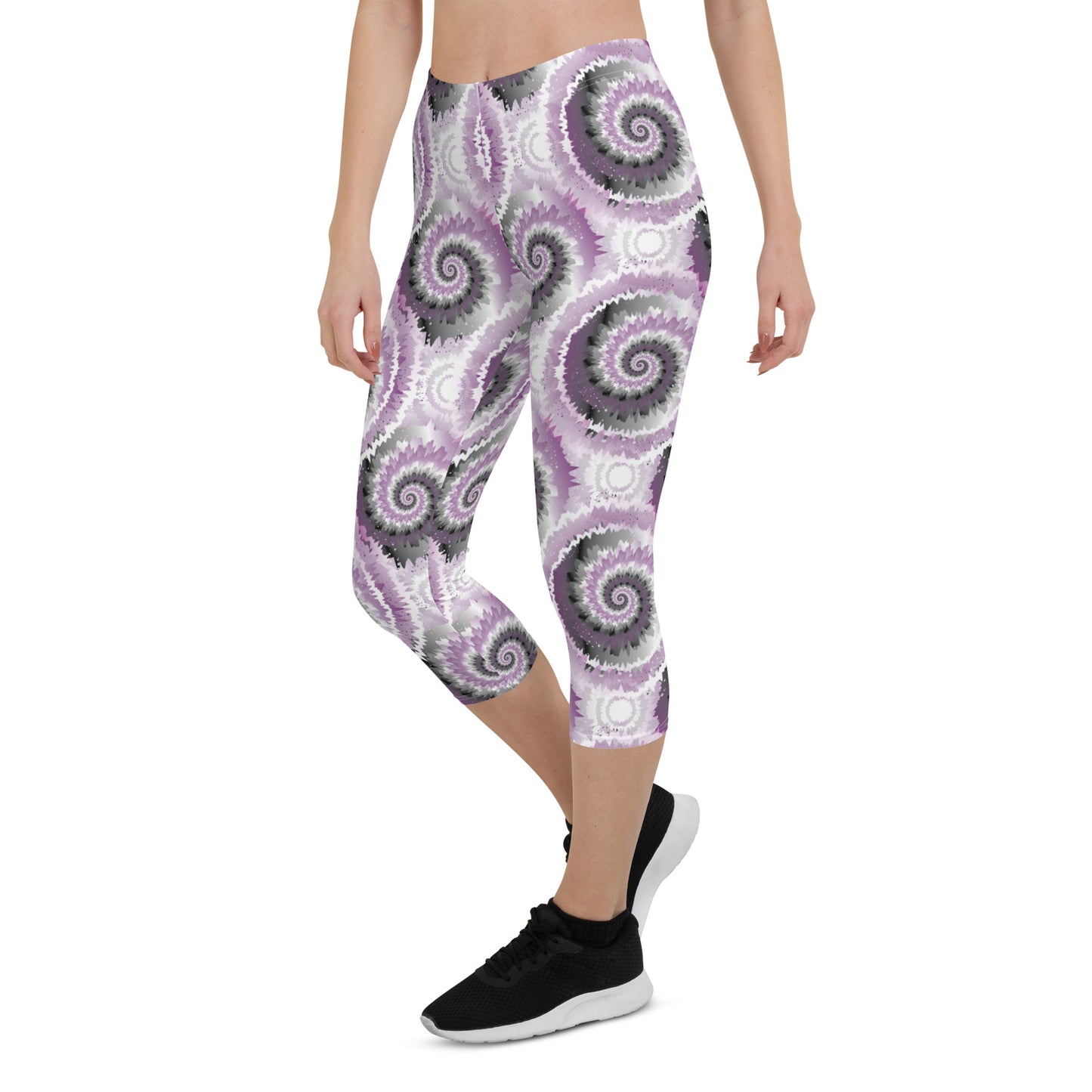 Asexual Pride Capri Leggings - LGBTQIA Black, Gray, Purple, and White  Flag Activewear Pants - Parade Club Vacation Running Workout