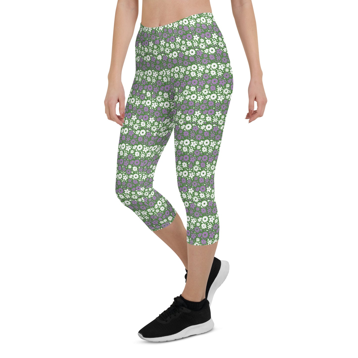 Gender Queer Pride  Capri Leggings - LGBTQIA Purple, White, Green Flag Activewear Pants - Parade Club Vacation Running Workout