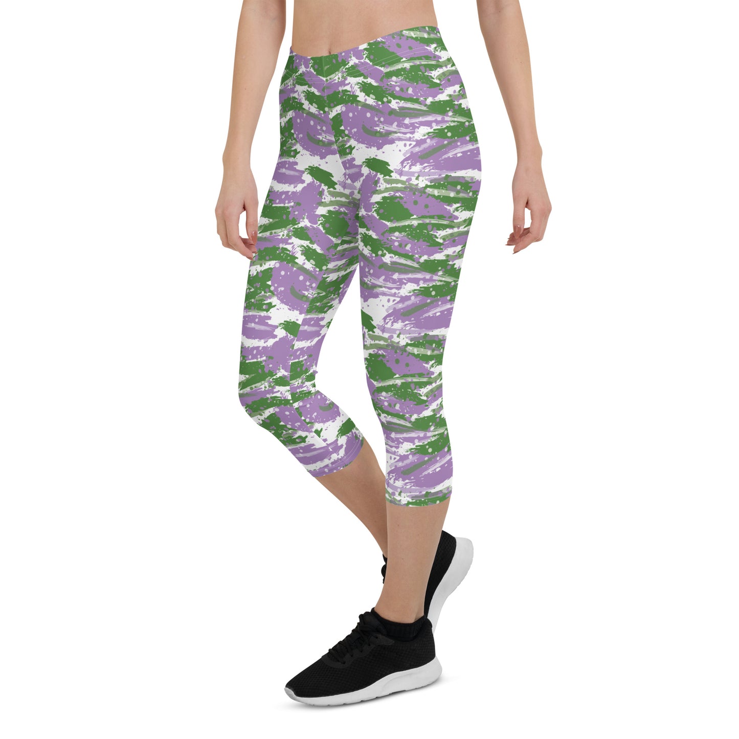 Gender Queer Pride  Capri Leggings - LGBTQIA Purple, White, Green Flag Activewear Pants - Parade Club Vacation Running Workout