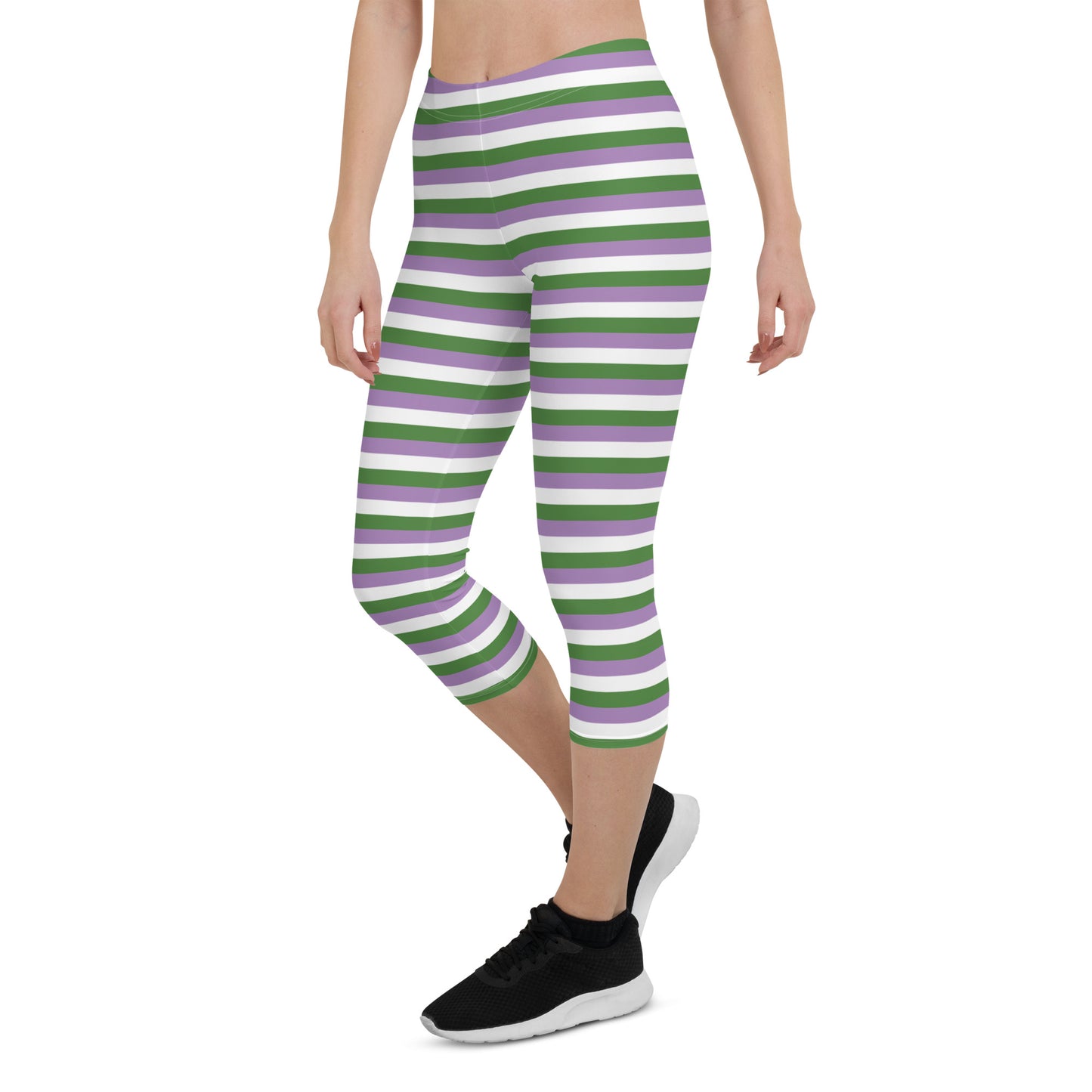 Gender Queer Pride  Capri Leggings - LGBTQIA Purple, White, Green Flag Activewear Pants - Parade Club Vacation Running Workout