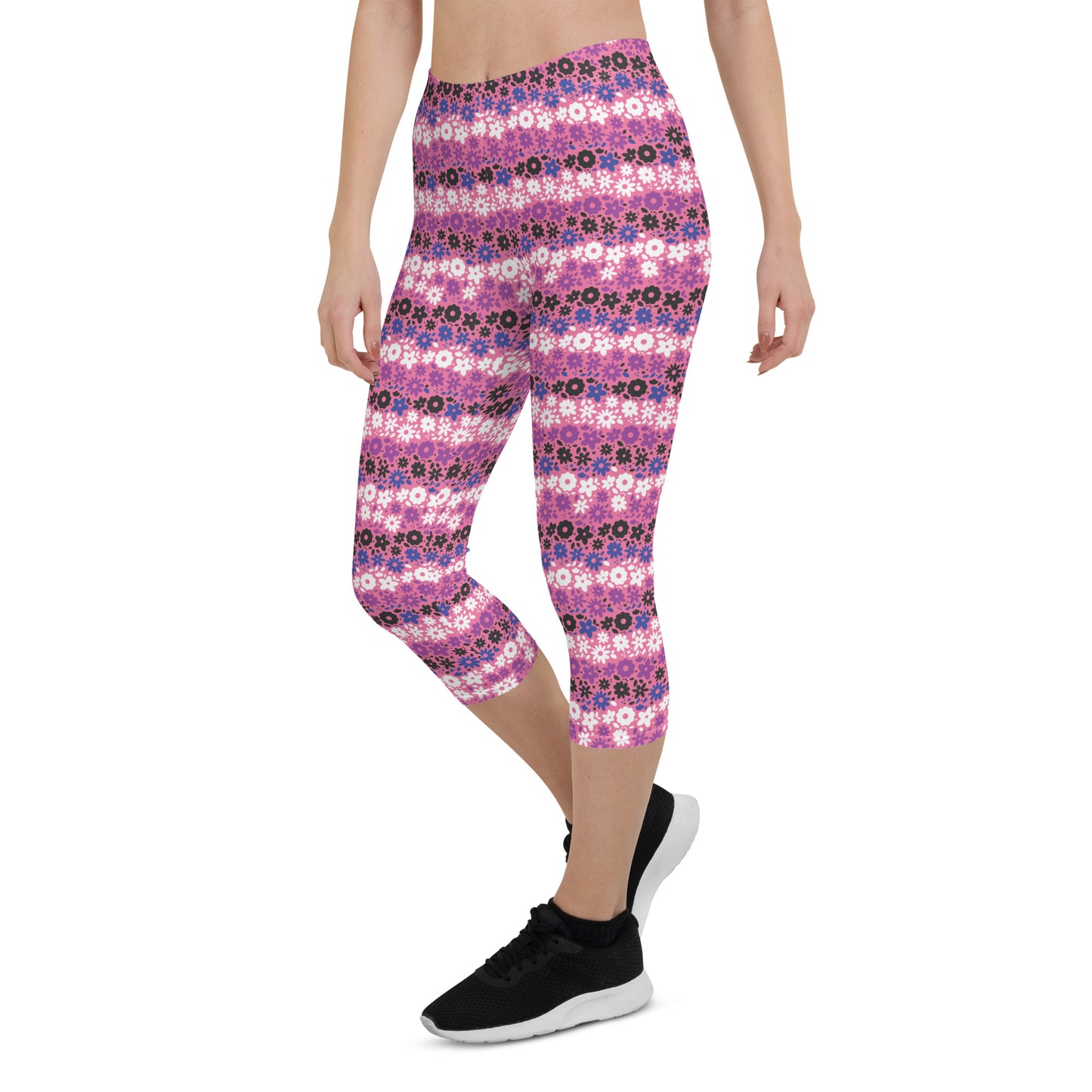 Genderfluid Pride Capri Leggings - LGBTQIA Pink, White, Purple, Black, Blue Flag Activewear Pants - Parade Club Vacation Running Workout