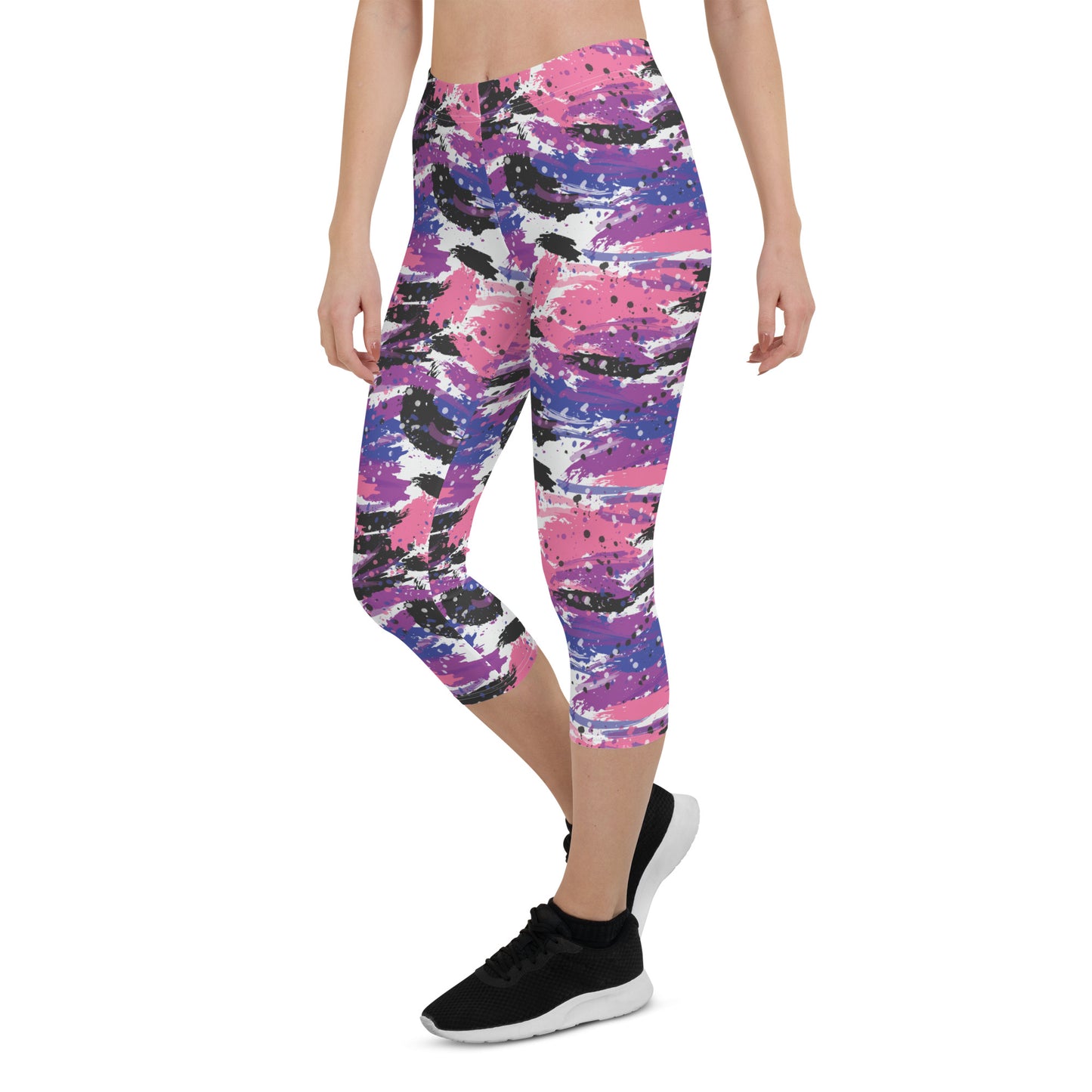 Genderfluid Pride Capri Leggings - LGBTQIA Pink, White, Purple, Black, Blue Flag Activewear Pants - Parade Club Vacation Running Workout