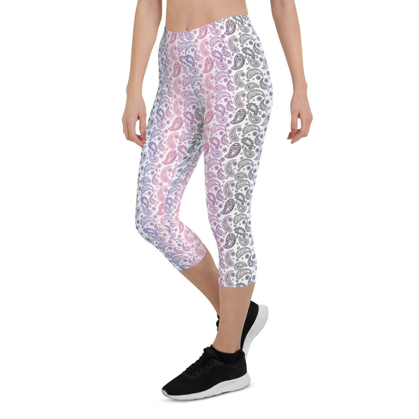 Genderfluid Pride Capri Leggings - LGBTQIA Pink, White, Purple, Black, Blue Flag Activewear Pants - Parade Club Vacation Running Workout