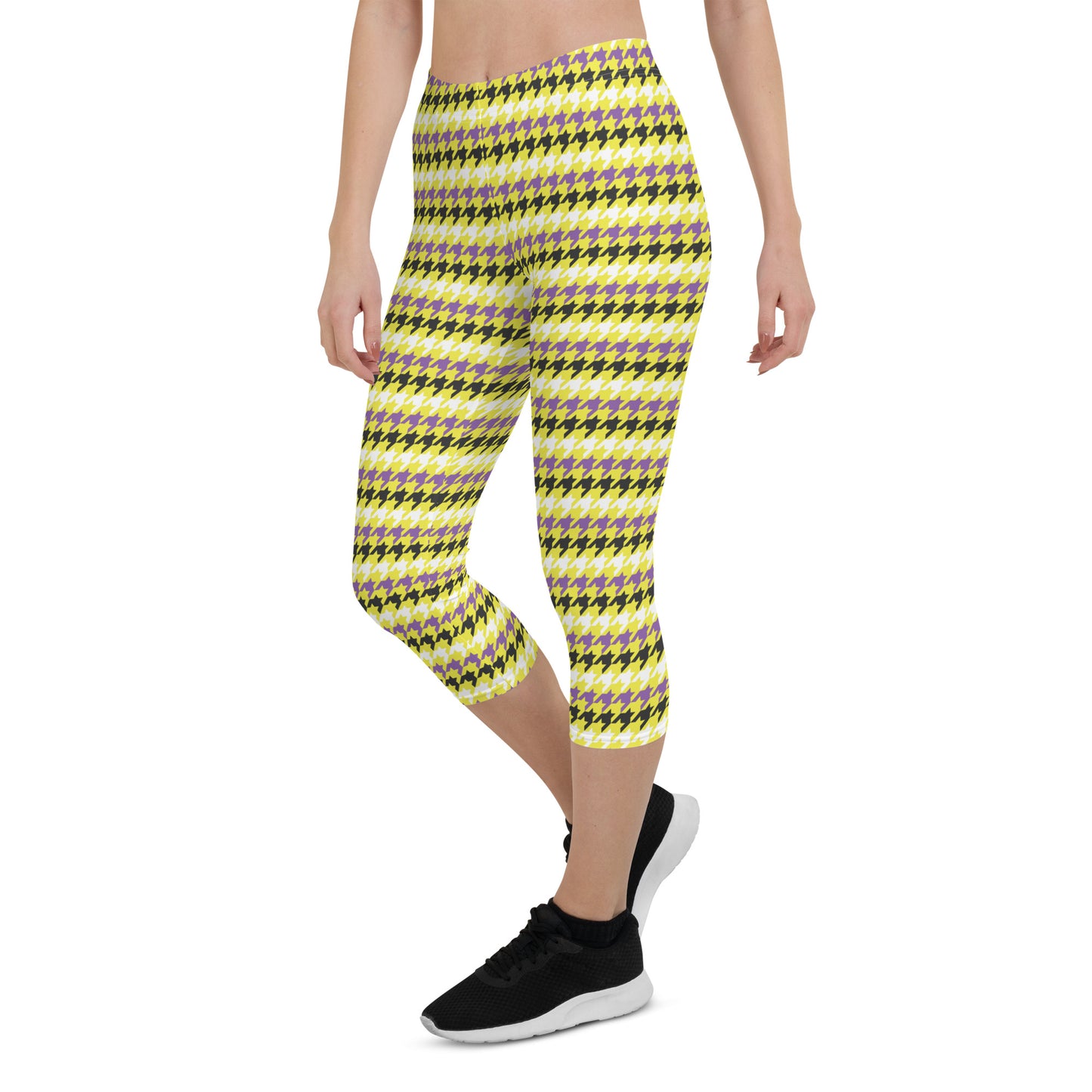 Non Binary Pride  Capri Leggings - LGBTQIA Yellow, Purple, White, Black Flag Activewear Pants - Parade Club Vacation Running Workout