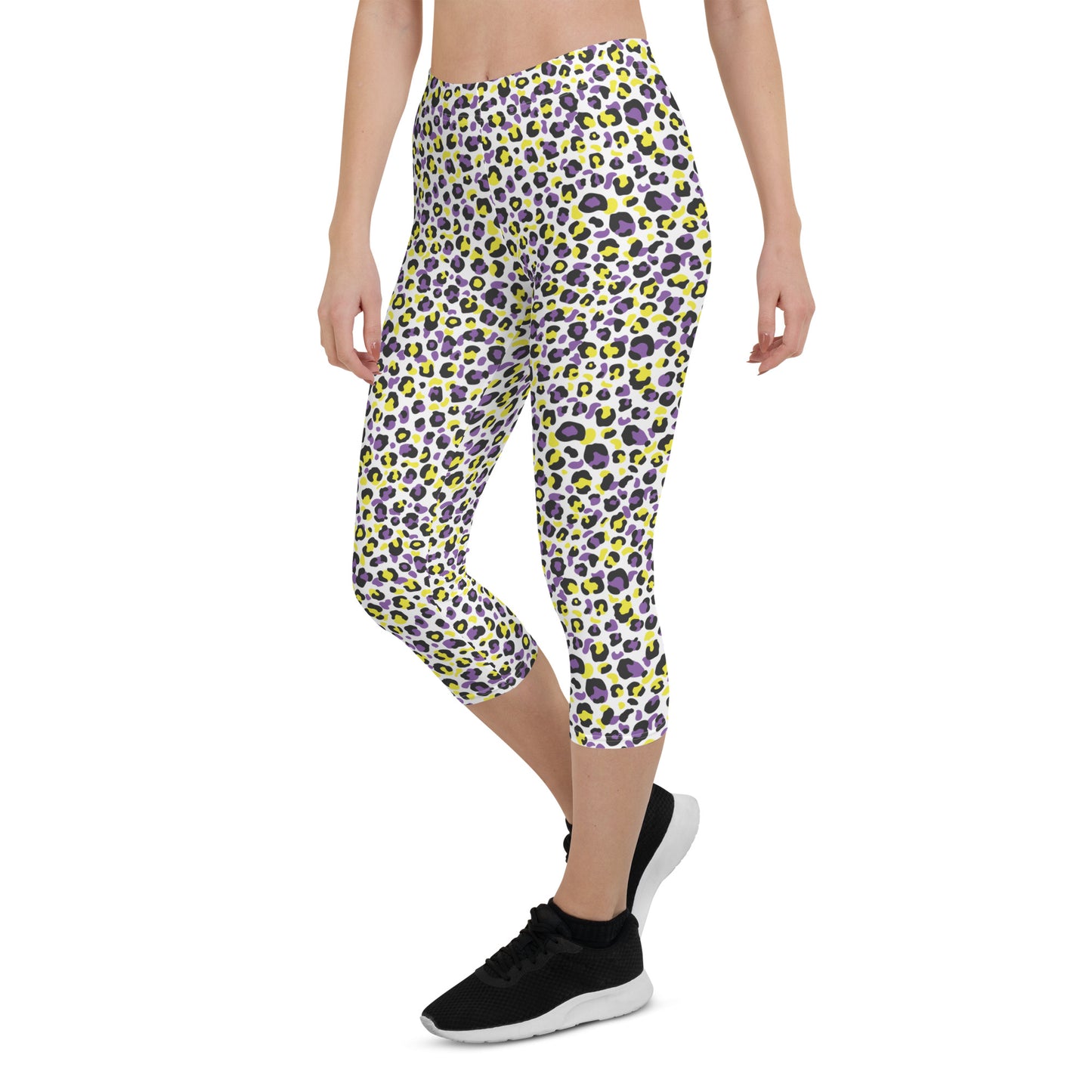 Non Binary Pride  Capri Leggings - LGBTQIA Yellow, Purple, White, Black Flag Activewear Pants - Parade Club Vacation Running Workout