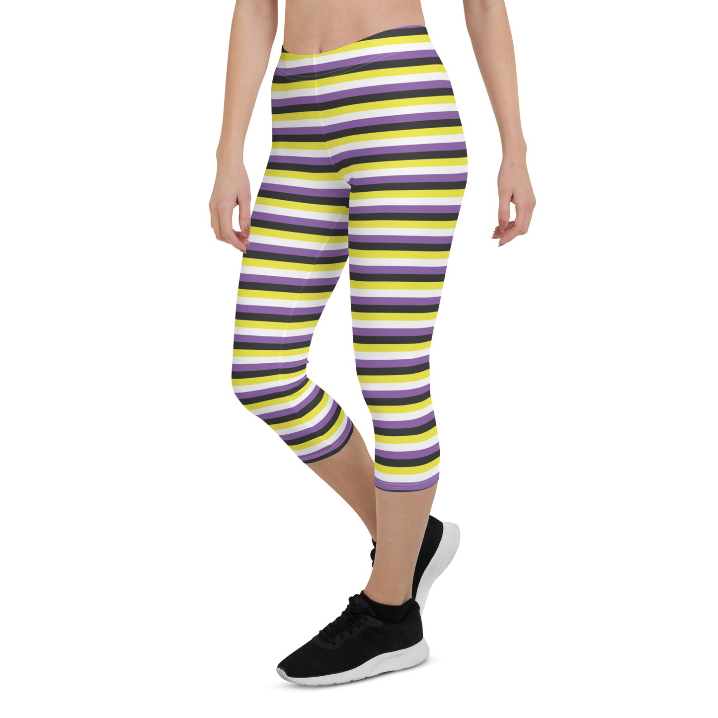 Non Binary Pride  Capri Leggings - LGBTQIA Yellow, Purple, White, Black Flag Activewear Pants - Parade Club Vacation Running Workout