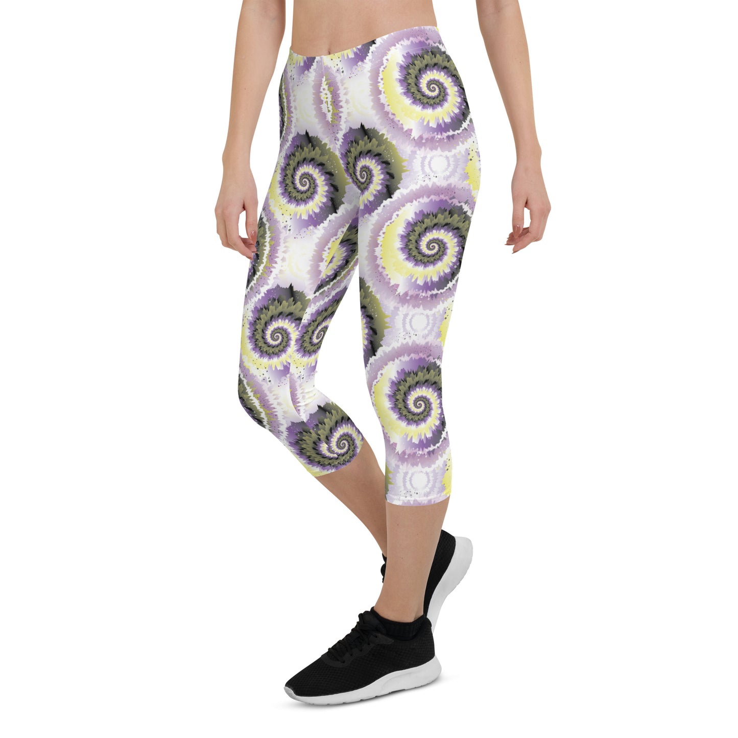 Non Binary Pride  Capri Leggings - LGBTQIA Yellow, Purple, White, Black Flag Activewear Pants - Parade Club Vacation Running Workout