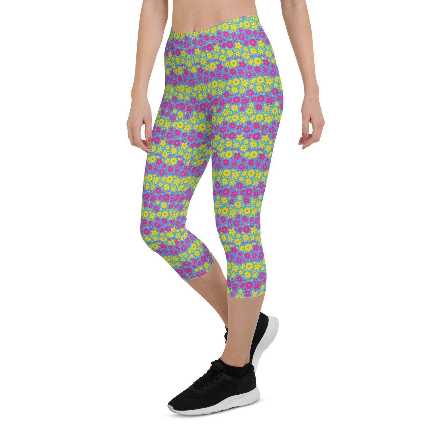 Pansexual Pride  Capri Leggings - LGBTQIA Pink, Blue, Yellow  Flag Activewear Pants - Parade Club Vacation Running Workout