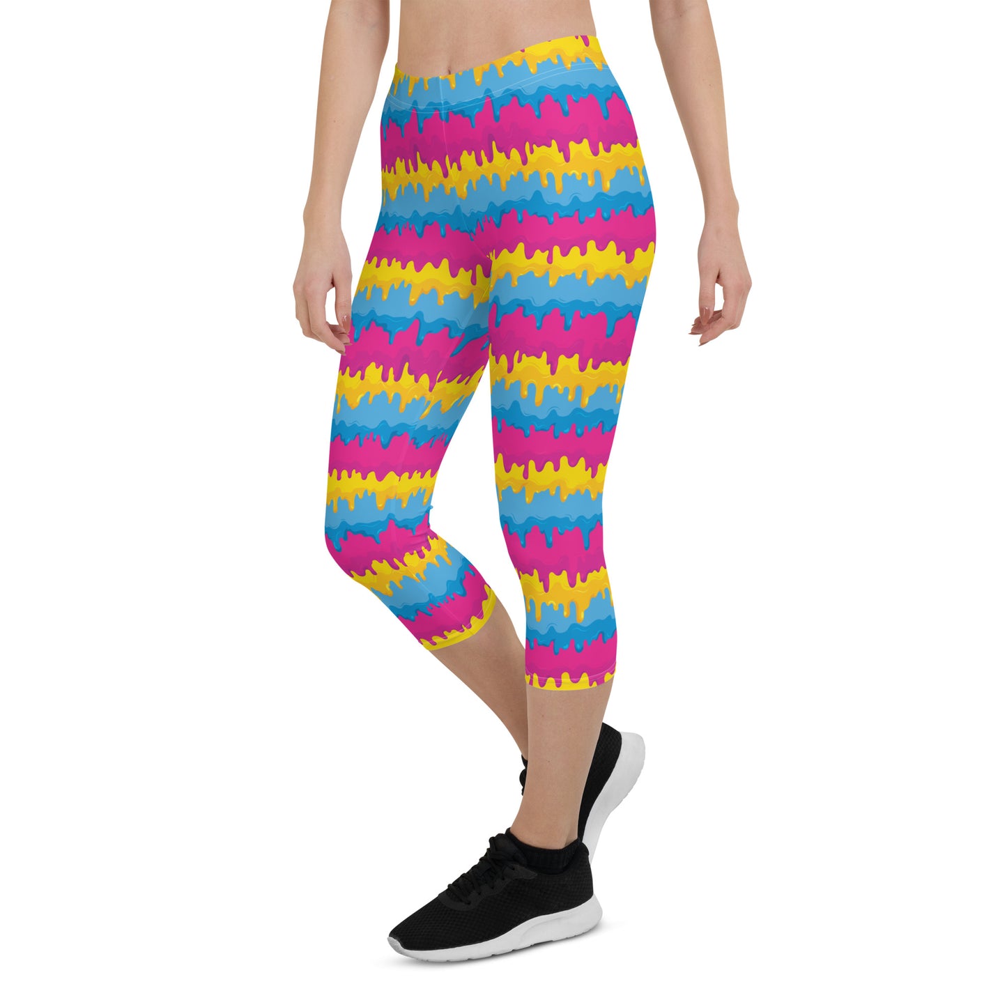 Pansexual Pride  Capri Leggings - LGBTQIA Pink, Blue, Yellow  Flag Activewear Pants - Parade Club Vacation Running Workout