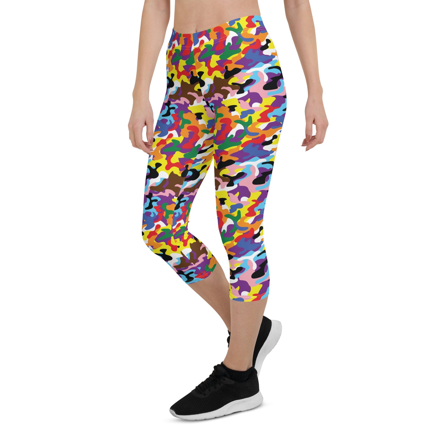 Progress Pride Pride Capri Leggings - LGBTQIA Red, Orange, Yellow, Green, Rainbow, Purple, Black, Pink and White Flag Activewear Pants - Parade Club Vacation Running Workout