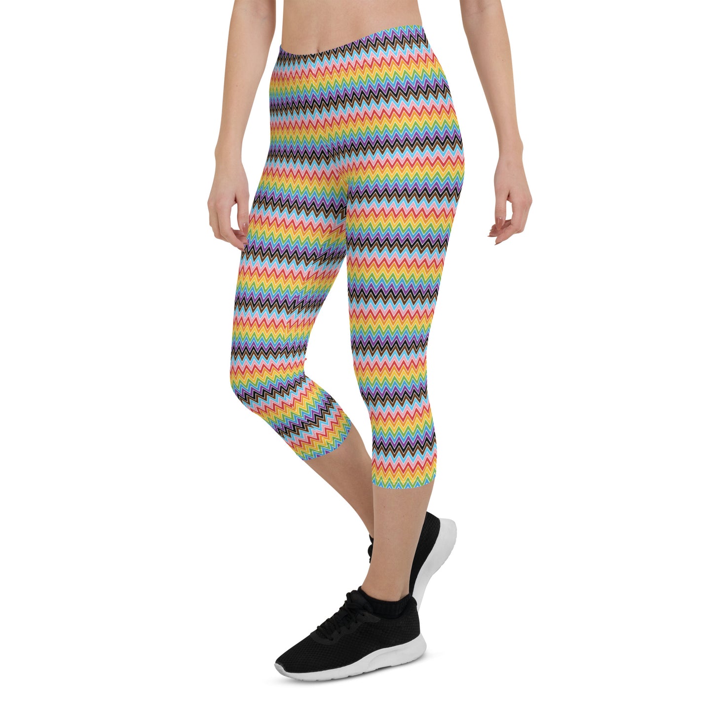 Progress Pride Pride Capri Leggings - LGBTQIA Red, Orange, Yellow, Green, Rainbow, Purple, Black, Pink and White Flag Activewear Pants - Parade Club Vacation Running Workout