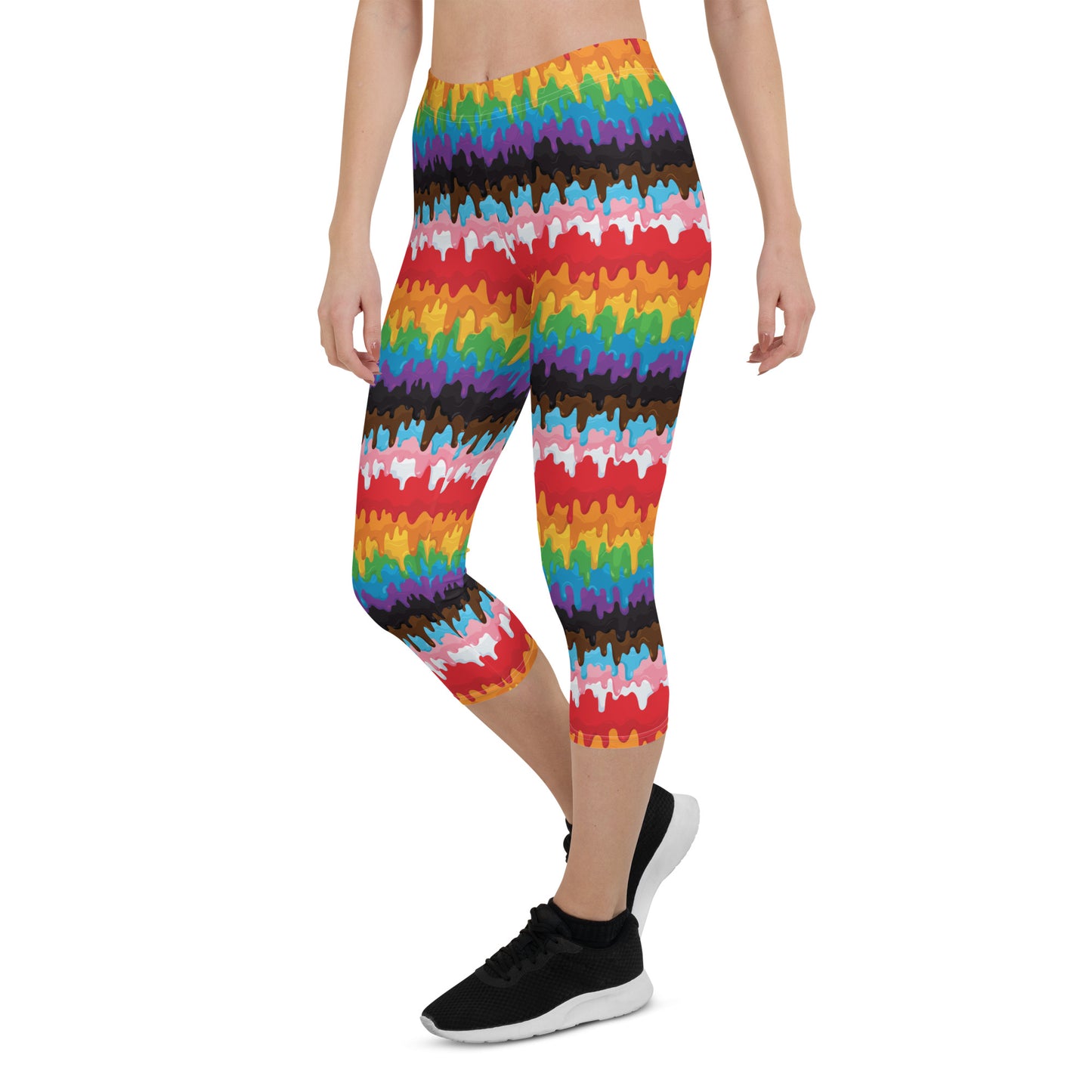 Progress Pride Pride Capri Leggings - LGBTQIA Red, Orange, Yellow, Green, Rainbow, Purple, Black, Pink and White Flag Activewear Pants - Parade Club Vacation Running Workout