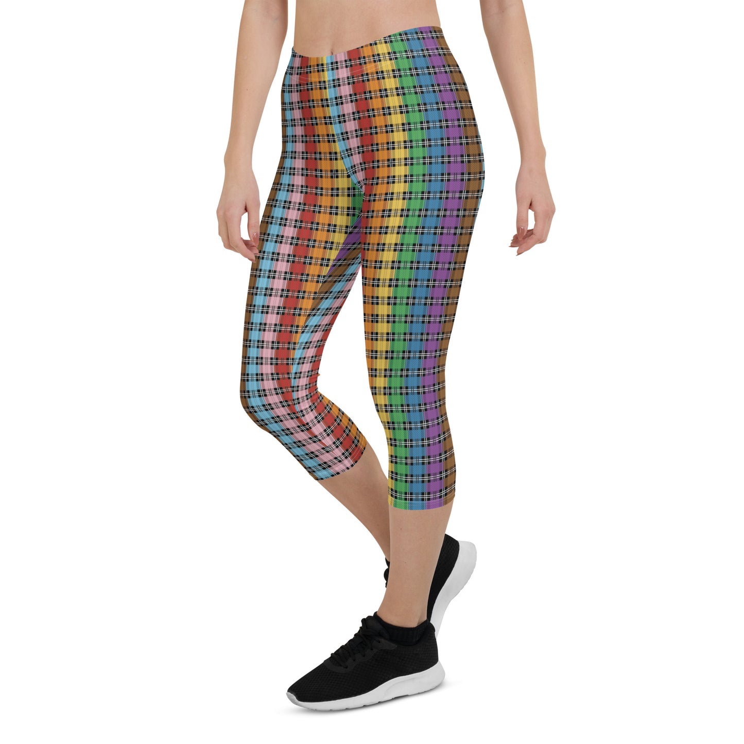 Progress Pride Pride Capri Leggings - LGBTQIA Red, Orange, Yellow, Green, Rainbow, Purple, Black, Pink and White Flag Activewear Pants - Parade Club Vacation Running Workout