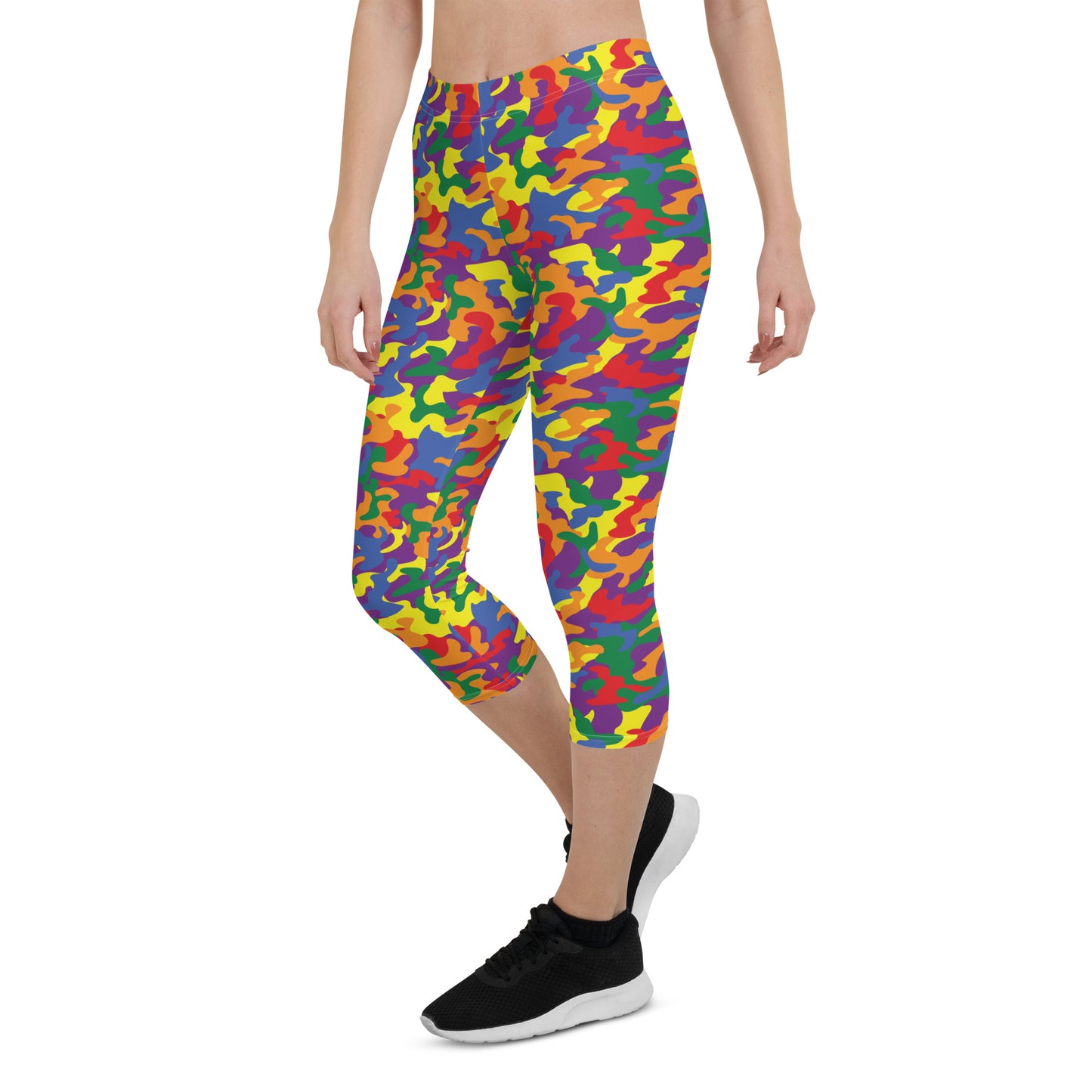 Rainbow Pride Capri Leggings - LGBTQIA Red, Orange, Yellow, Green, Blue, Indigo, and Viole Flag Activewear Pants - Parade Club Vacation Running Workout