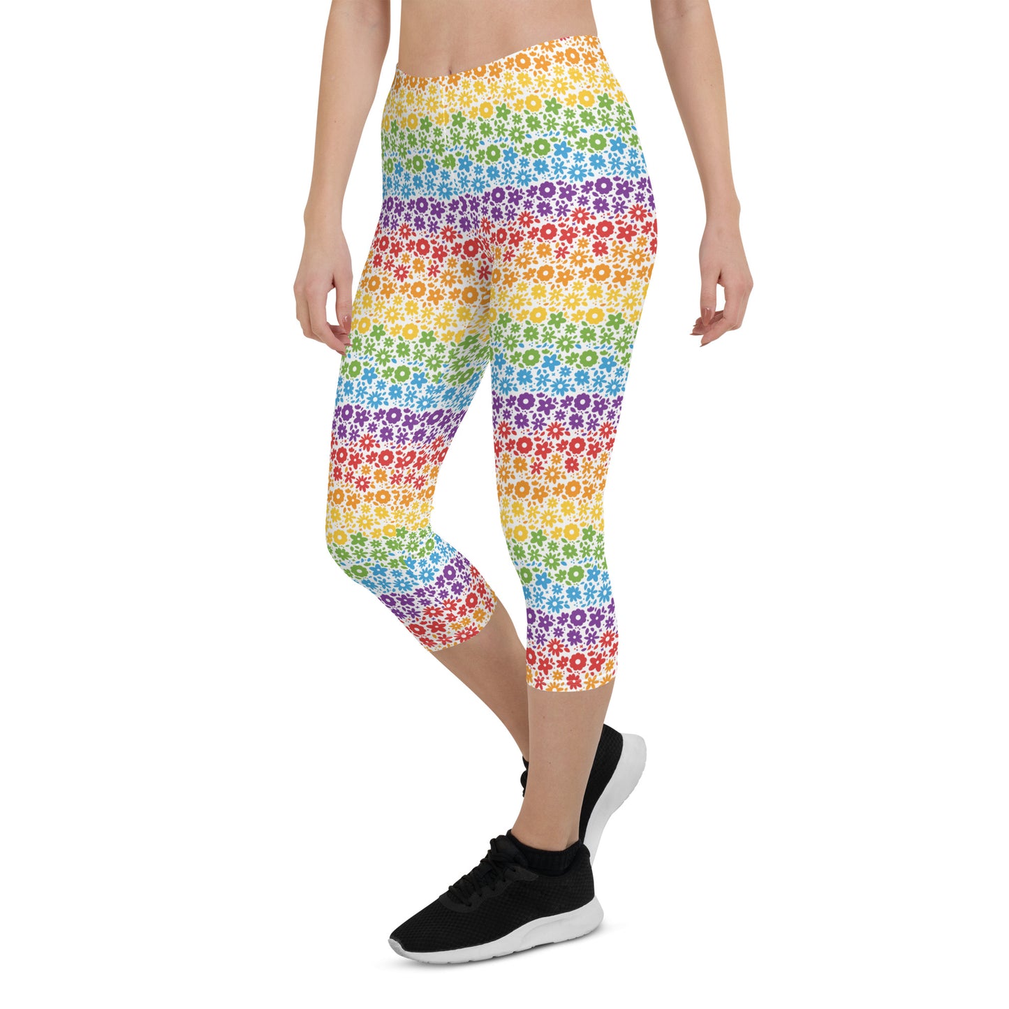 Rainbow Pride Capri Leggings - LGBTQIA Red, Orange, Yellow, Green, Blue, Indigo, and Viole Flag Activewear Pants - Parade Club Vacation Running Workout