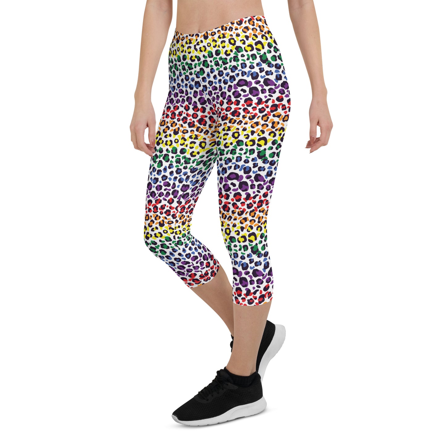 Rainbow Pride Capri Leggings - LGBTQIA Red, Orange, Yellow, Green, Blue, Indigo, and Viole Flag Activewear Pants - Parade Club Vacation Running Workout