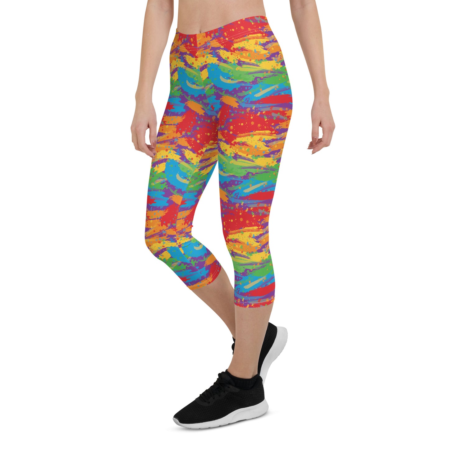 Rainbow Pride Capri Leggings - LGBTQIA Red, Orange, Yellow, Green, Blue, Indigo, and Viole Flag Activewear Pants - Parade Club Vacation Running Workout