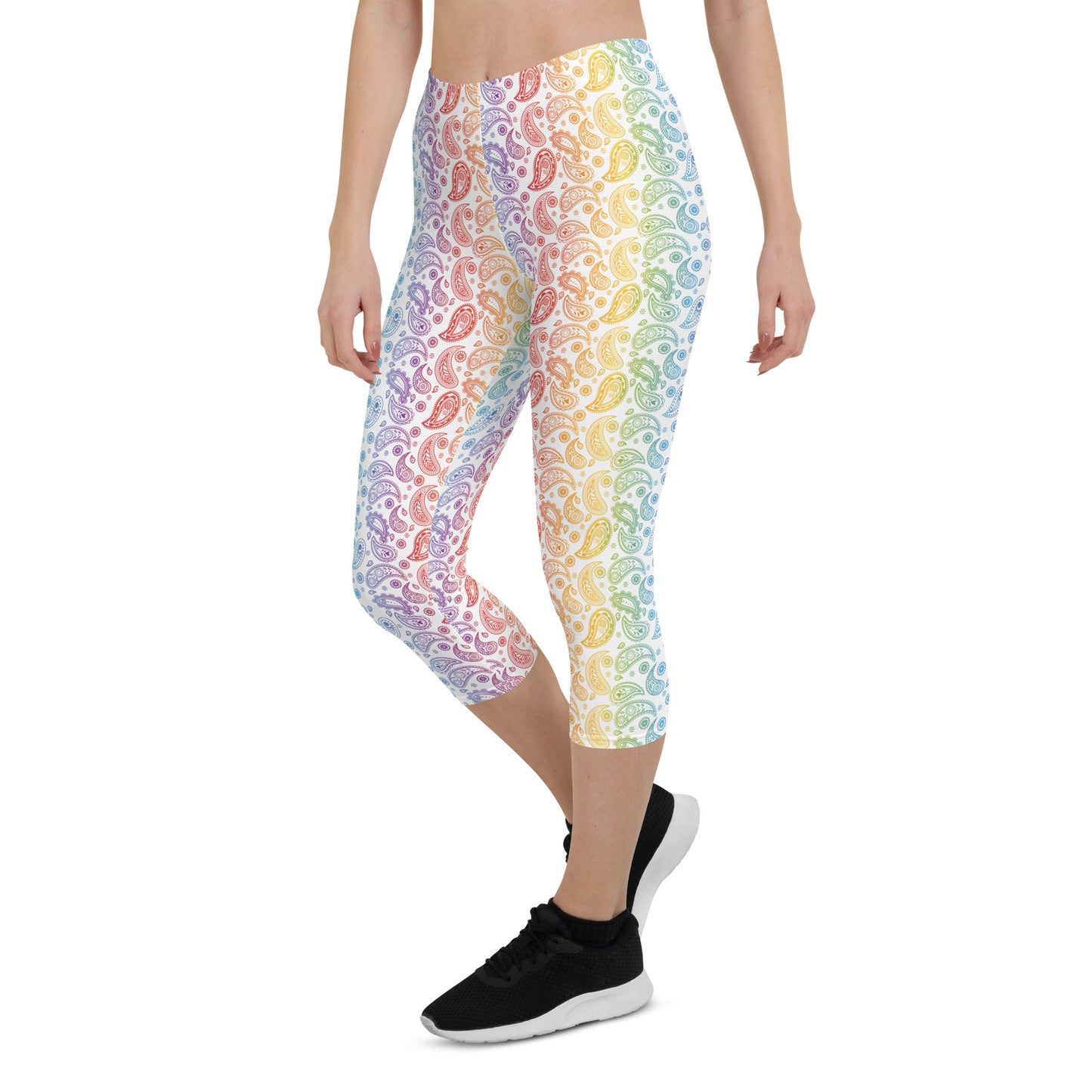 Rainbow Pride Capri Leggings - LGBTQIA Red, Orange, Yellow, Green, Blue, Indigo, and Viole Flag Activewear Pants - Parade Club Vacation Running Workout