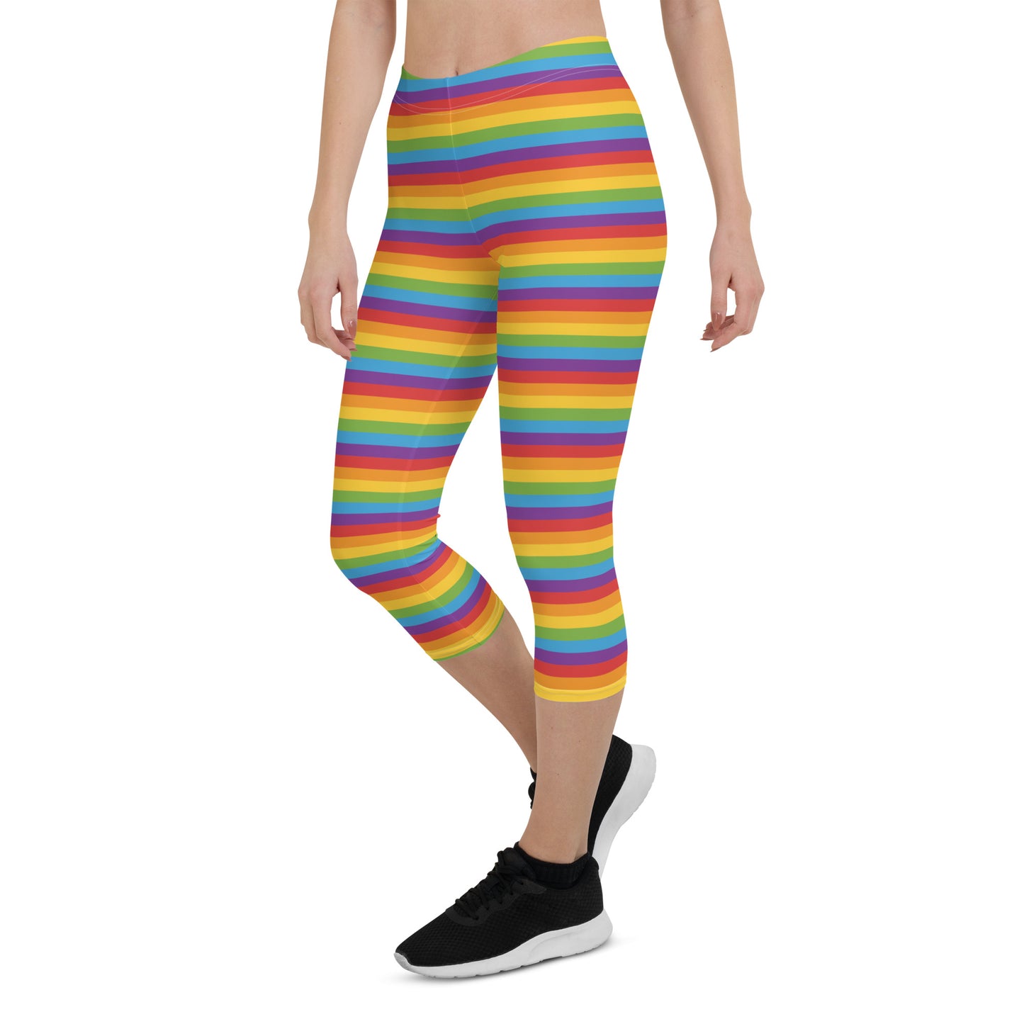 Rainbow Pride Capri Leggings - LGBTQIA Red, Orange, Yellow, Green, Blue, Indigo, and Viole Flag Activewear Pants - Parade Club Vacation Running Workout