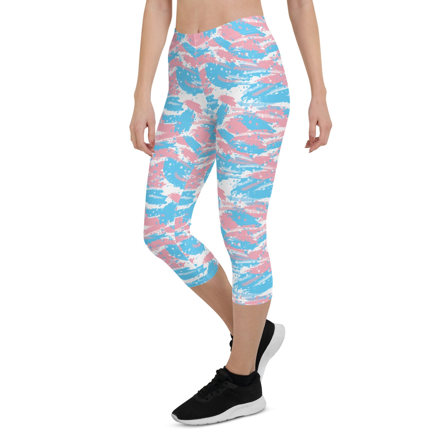 Transgender Pride Capri Leggings - LGBTQIA Pink White Blue Flag Activewear Pants - Parade Club Vacation Running Workout