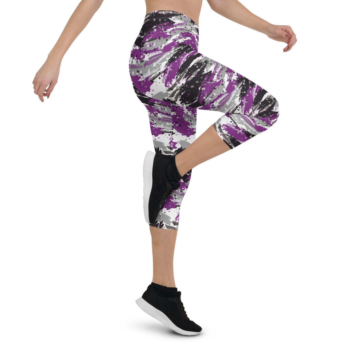 Asexual Pride Capri Leggings - LGBTQIA Black, Gray, Purple, and White  Flag Activewear Pants - Parade Club Vacation Running Workout