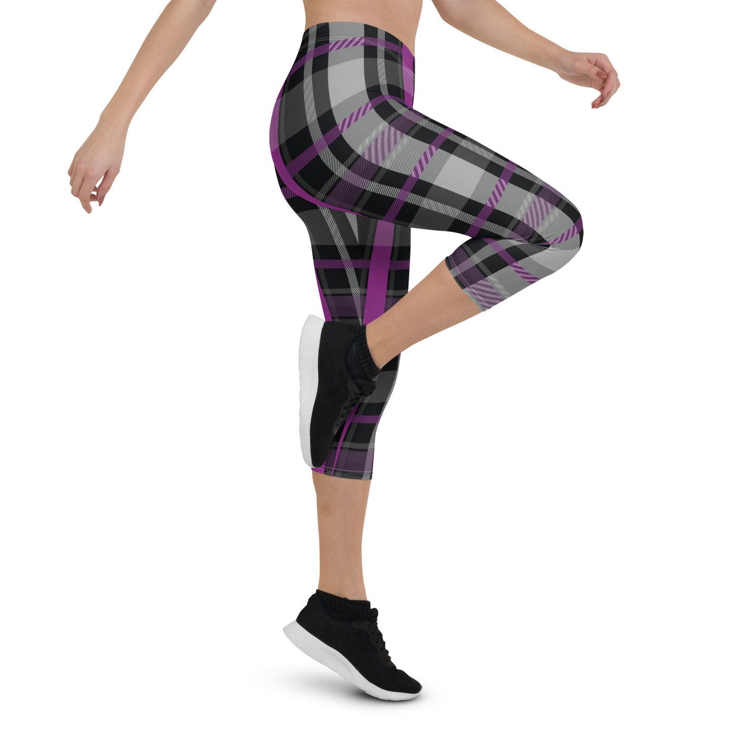 Asexual Pride Capri Leggings - LGBTQIA Black, Gray, Purple, and White  Flag Activewear Pants - Parade Club Vacation Running Workout