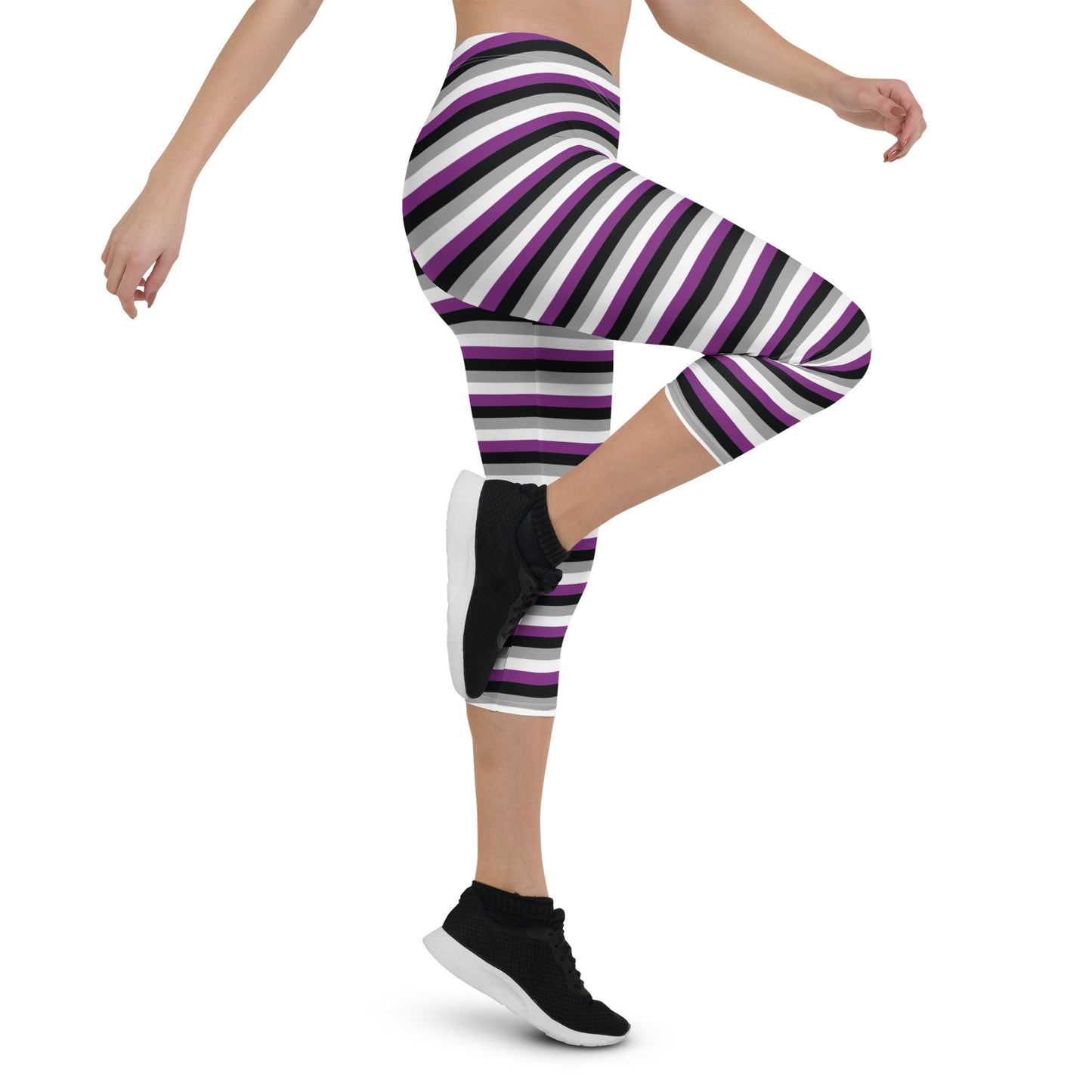 Asexual Pride Capri Leggings - LGBTQIA Black, Gray, Purple, and White  Flag Activewear Pants - Parade Club Vacation Running Workout