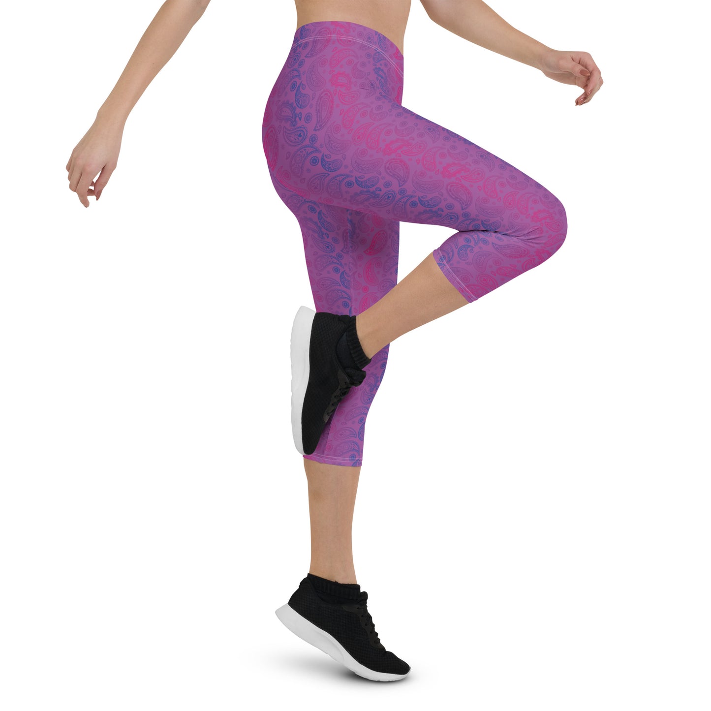 Bisexual Pride  Capri Leggings - LGBTQIA Pink, Purple, Blue Flag Activewear Pants - Parade Club Vacation Running Workout